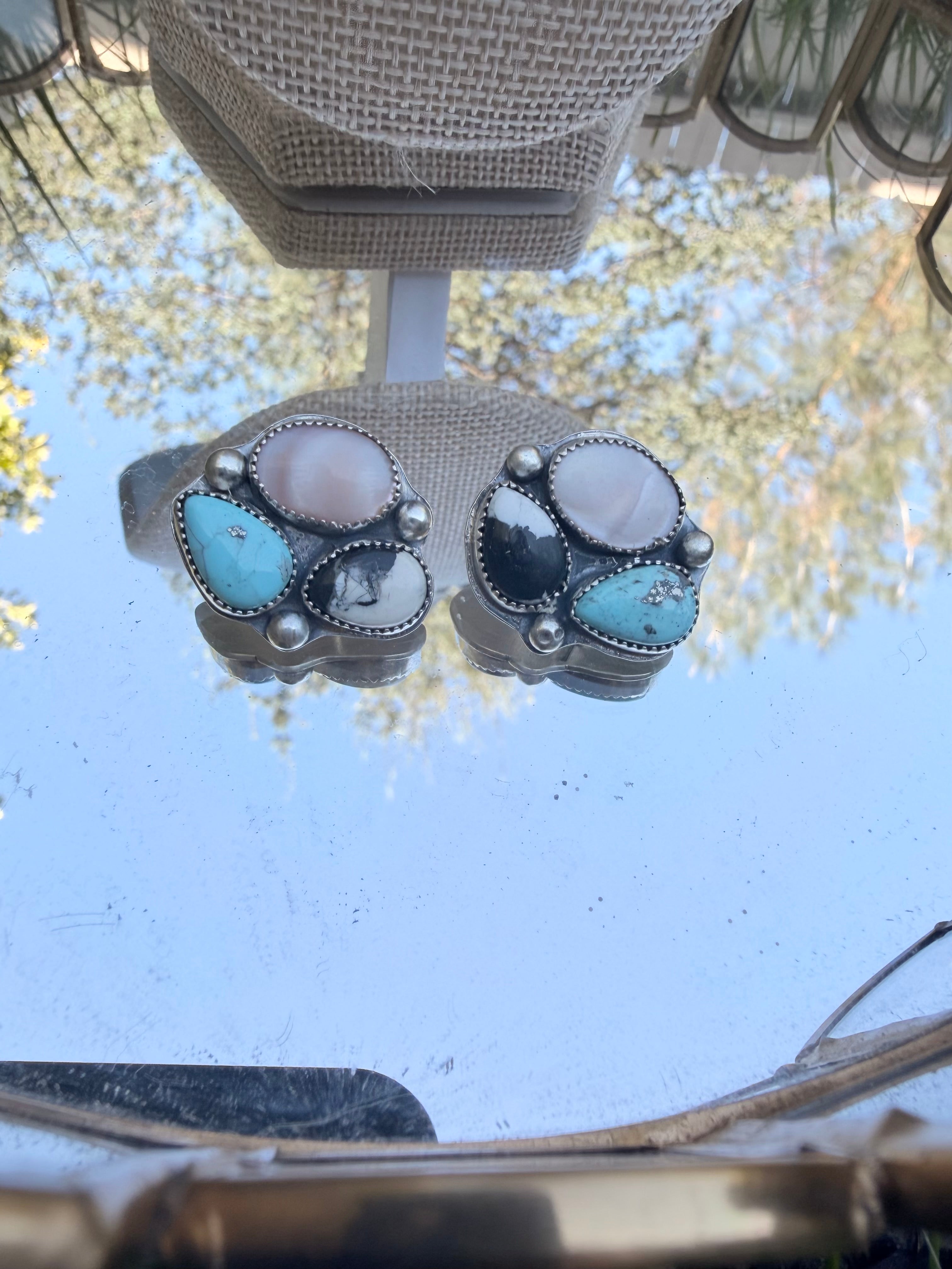 Mixed stone cluster earrings