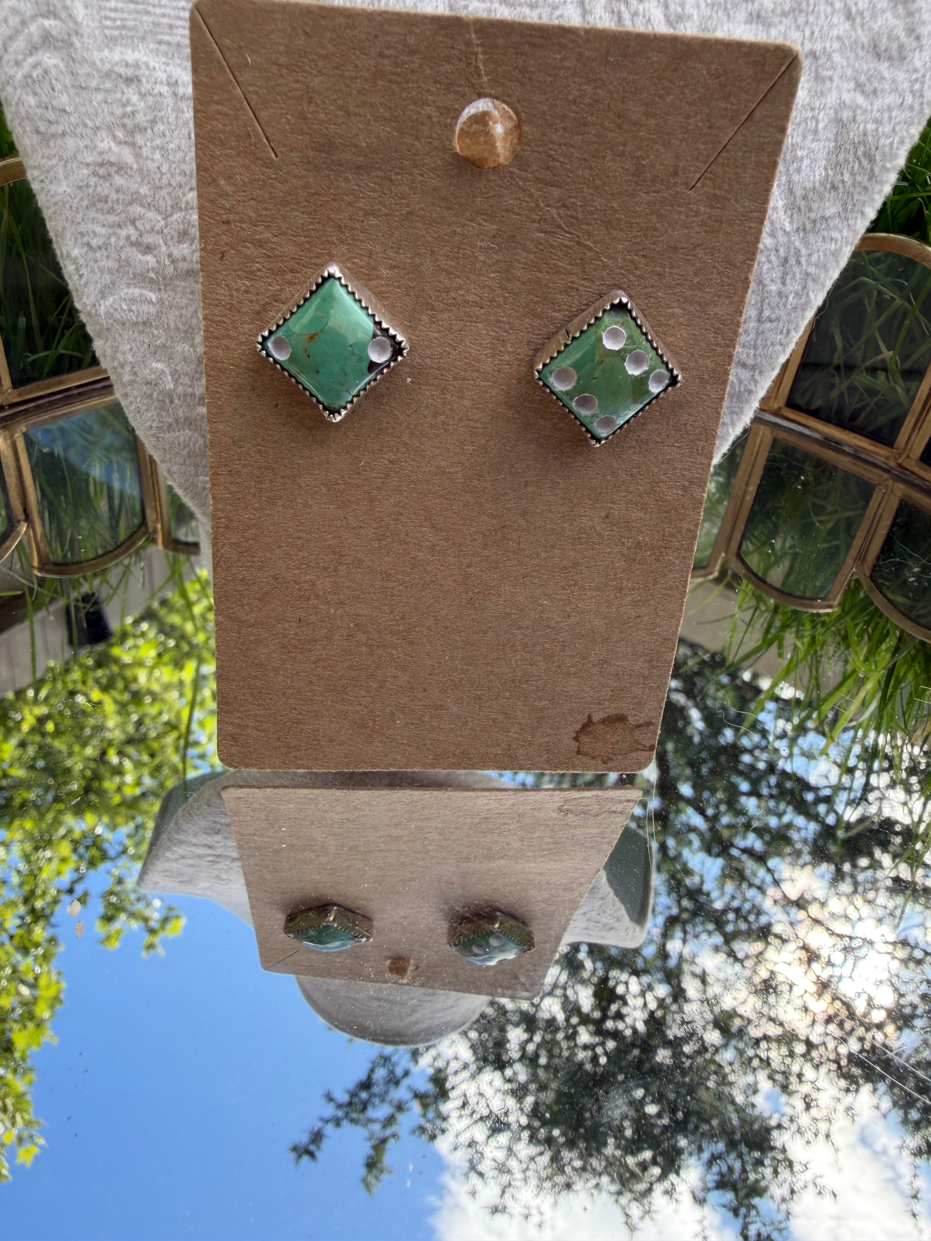 green turquoise dice studs