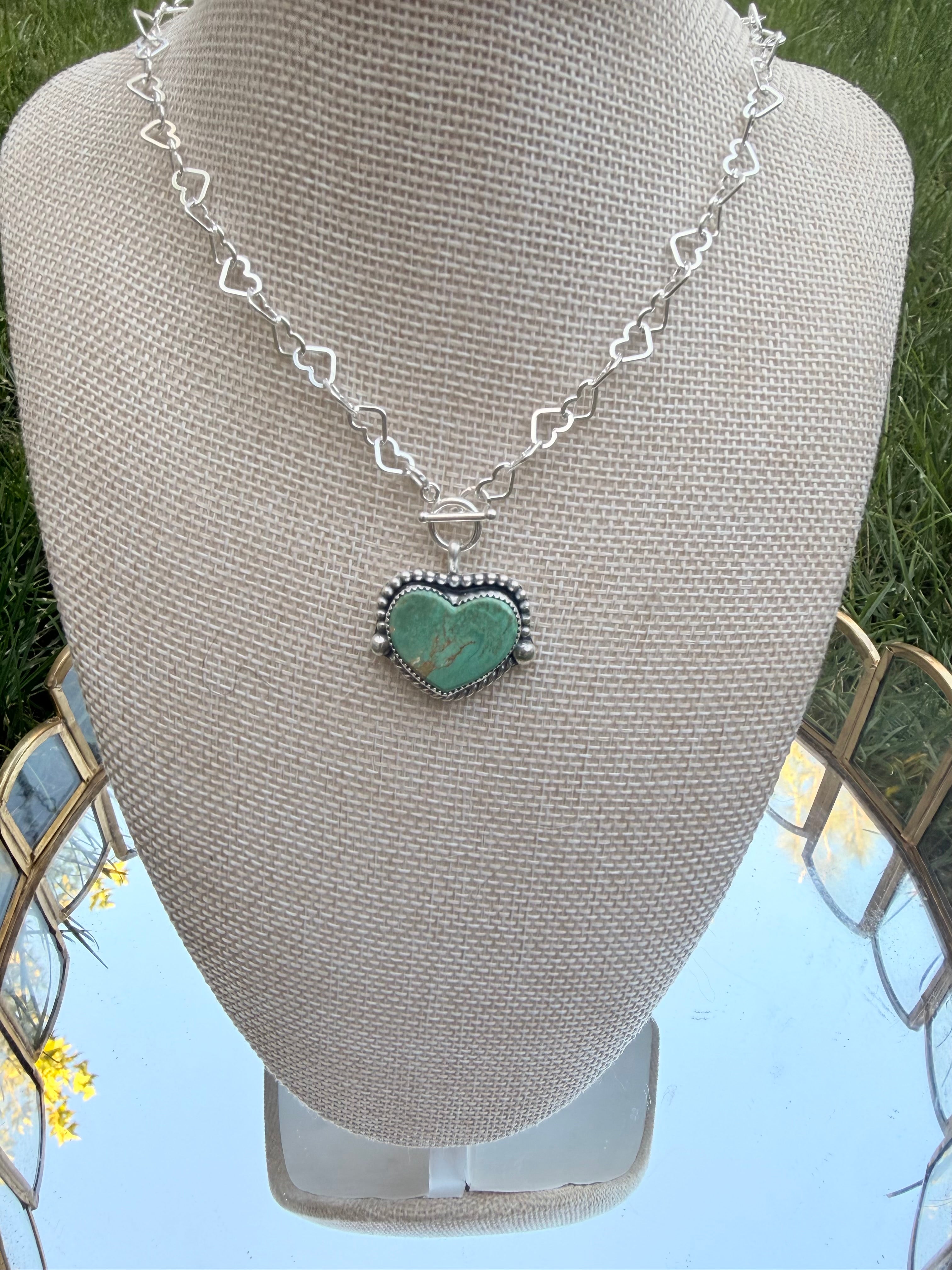 Emerald mountain turquoise heart toggle necklace