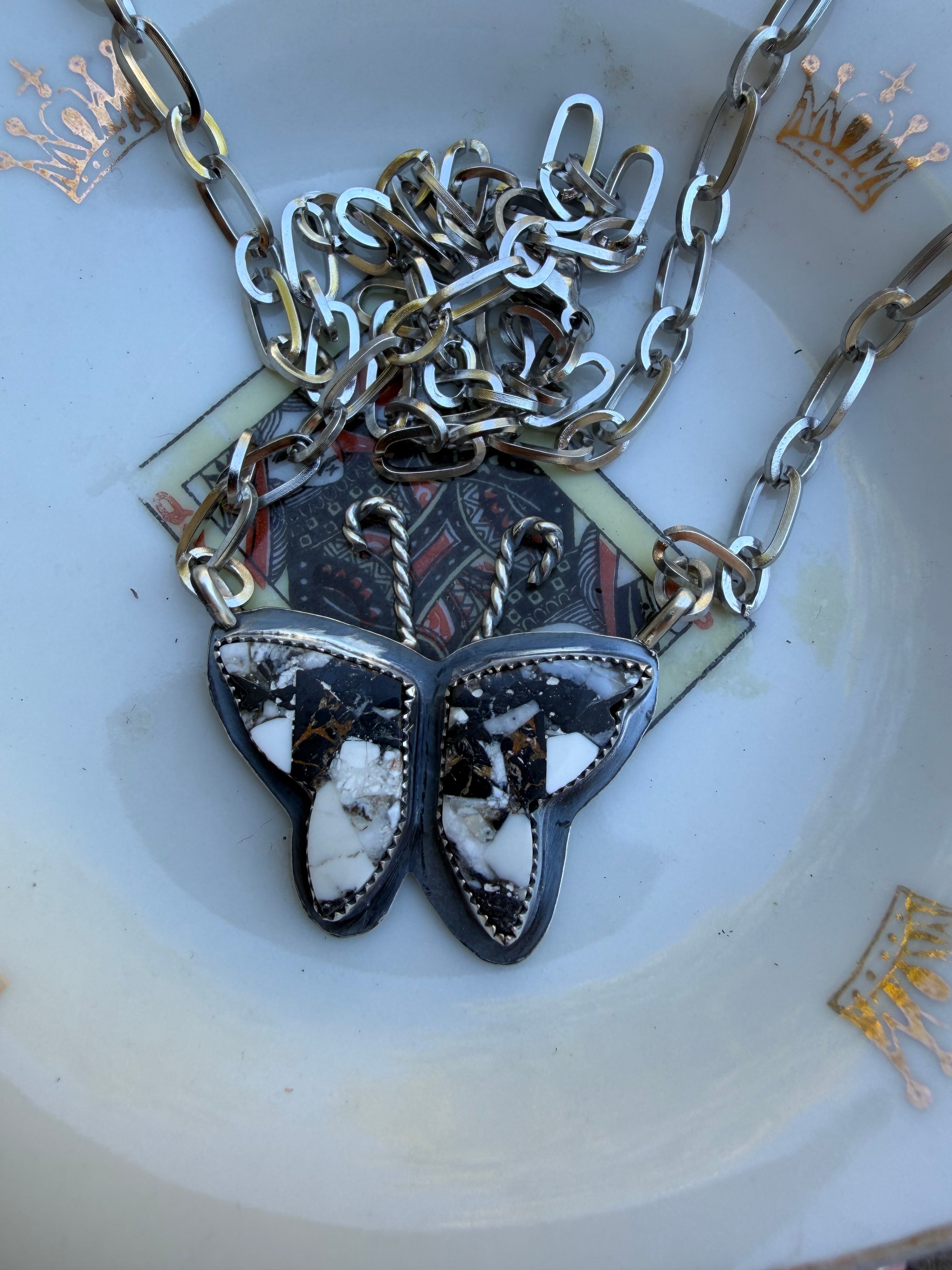 White buffalo butterfly necklace