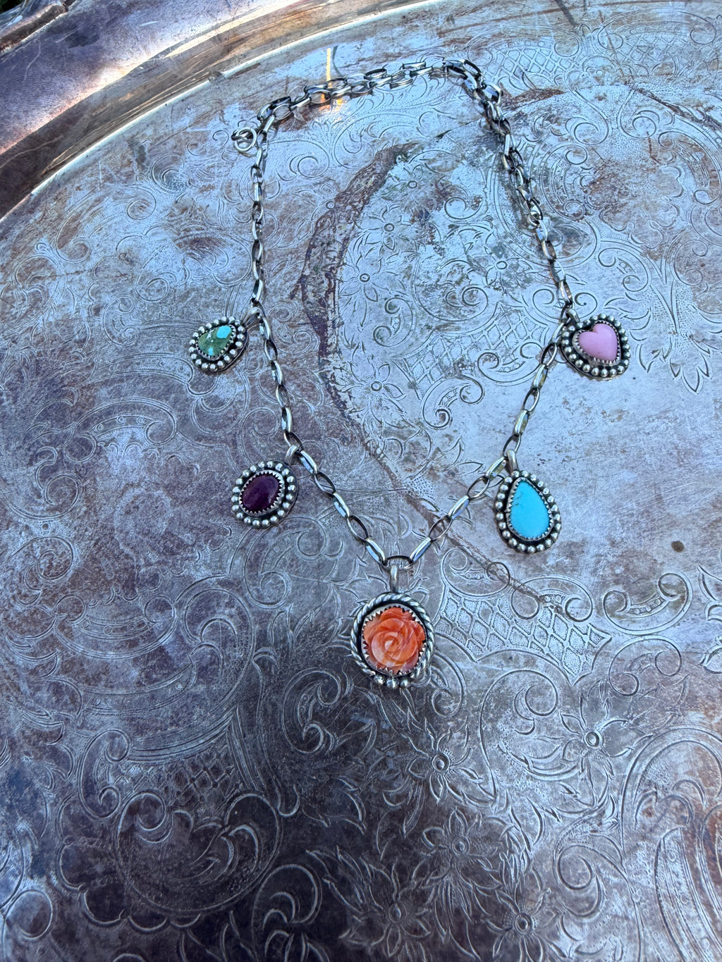 Mixed stone charm necklace