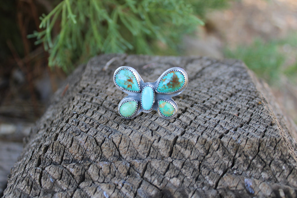 Turquoise butterfly adjustable ring