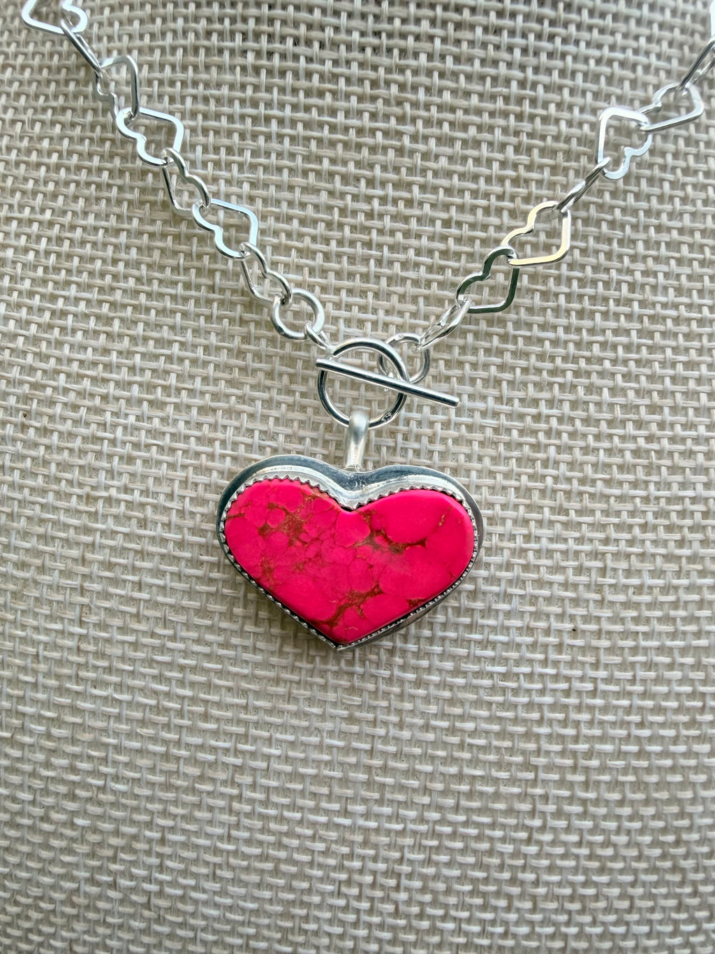 Hot pink Dahlia heart toggle necklace