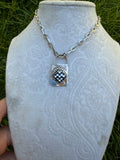 Checkered spade playing card locket style pendant