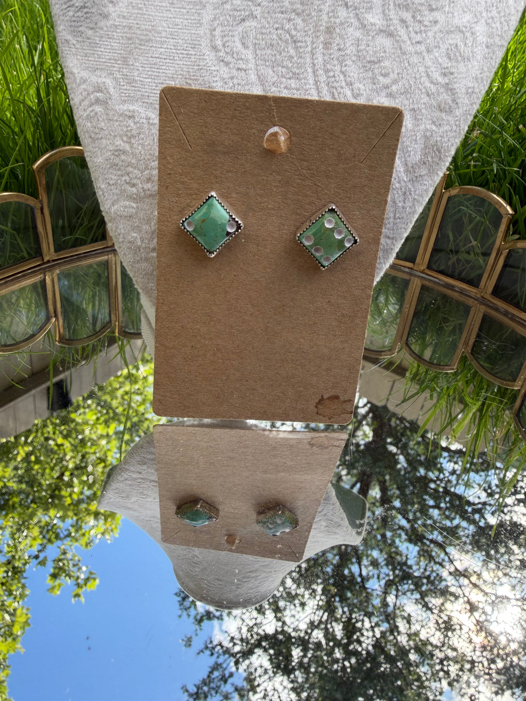 green turquoise dice studs