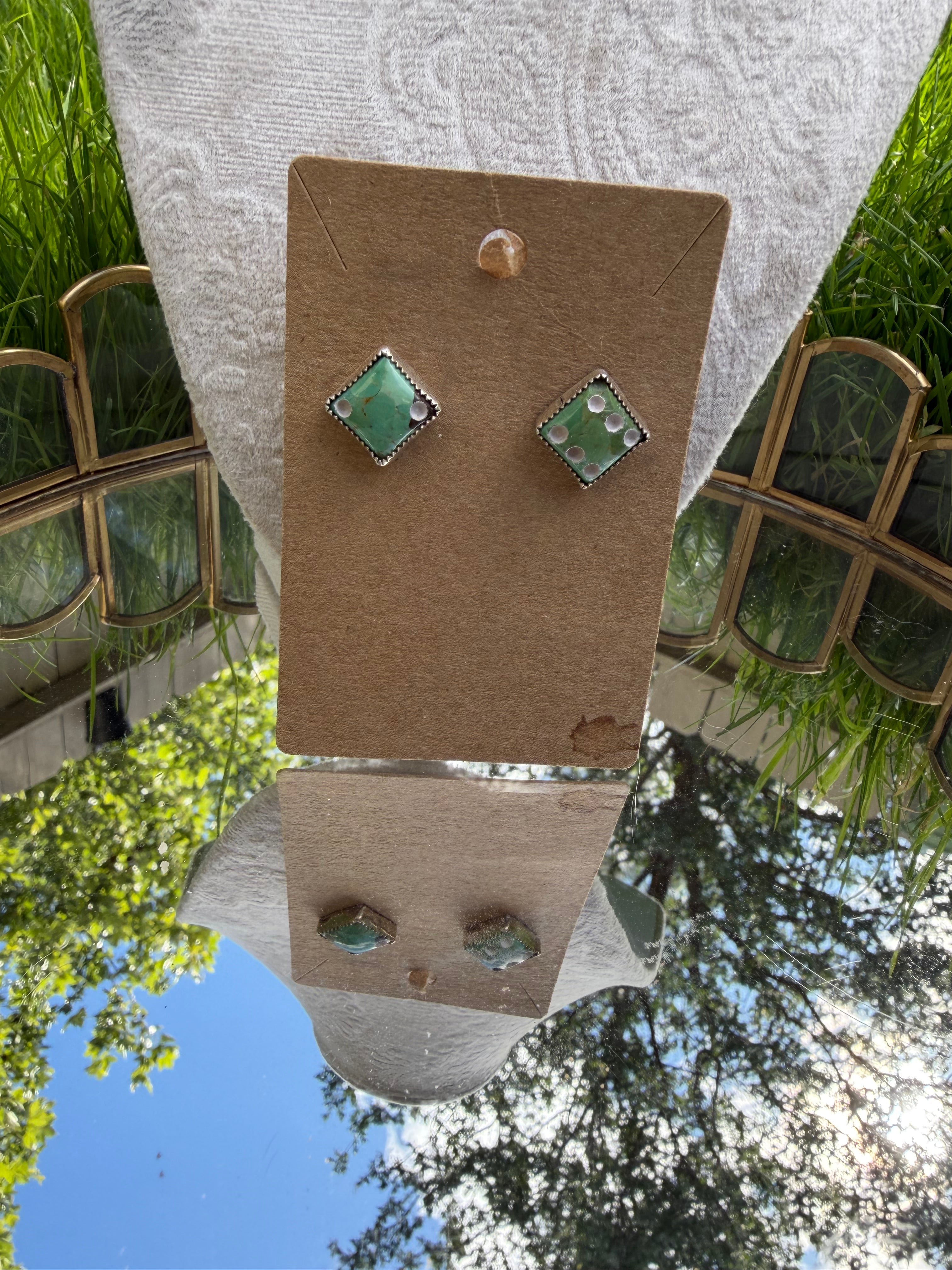 green turquoise dice studs
