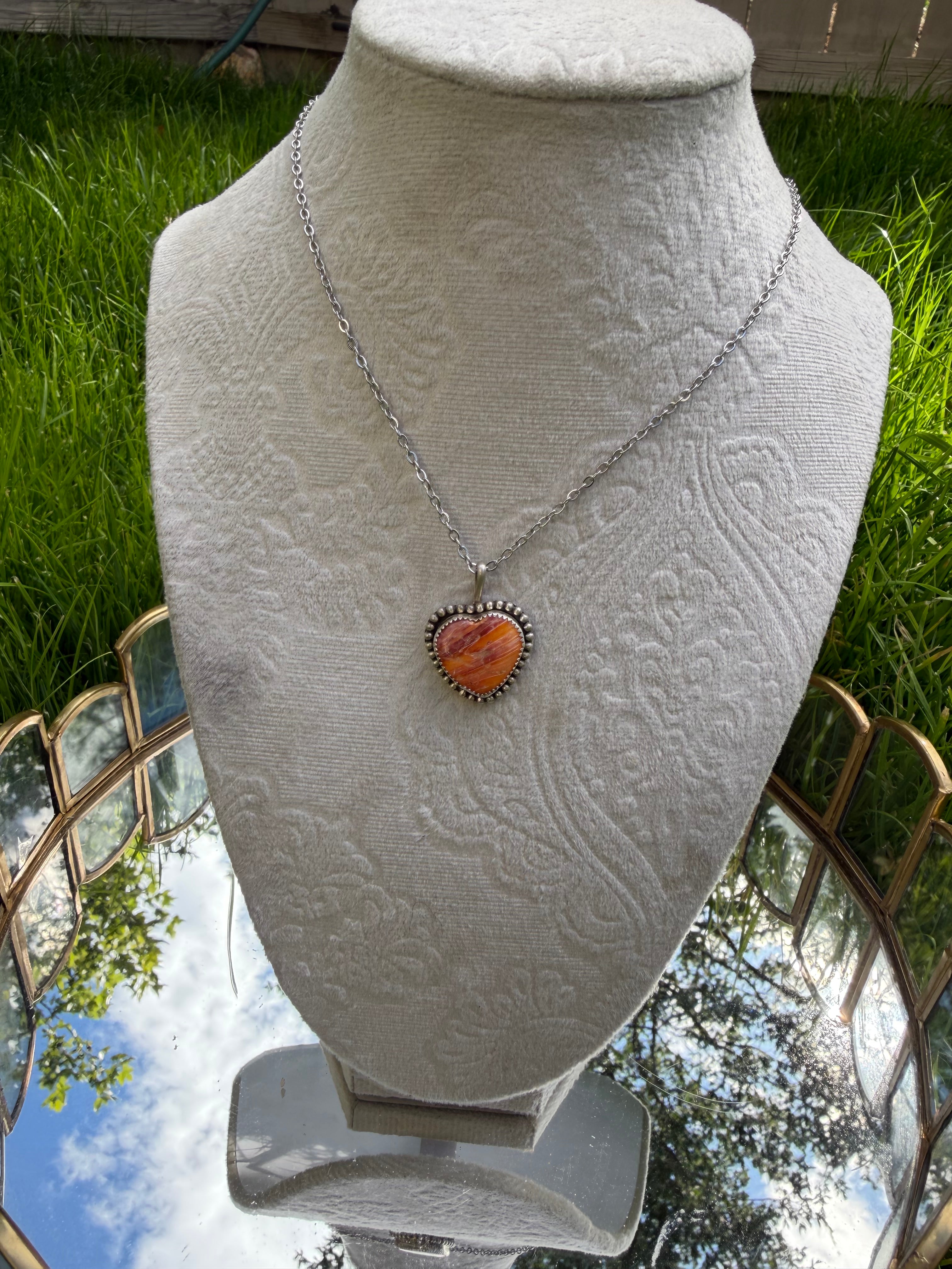 orange spiny oyster heart pendant necklace