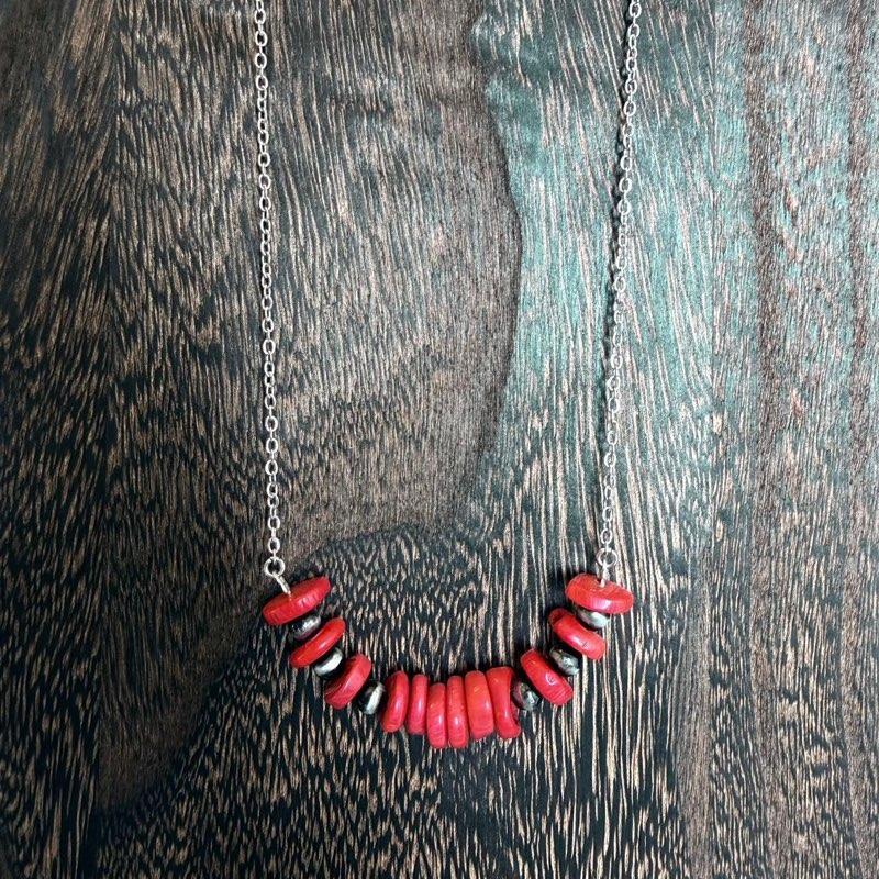 Red coral bar necklace