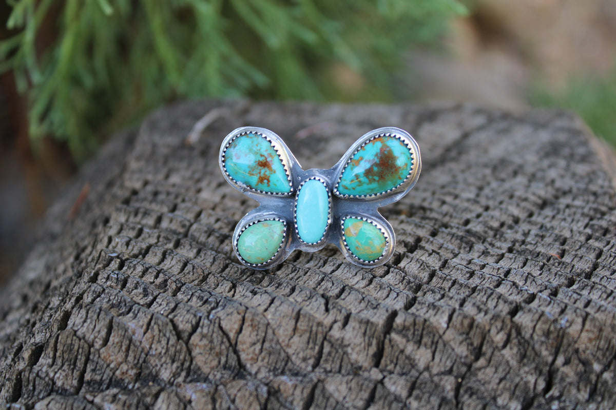Turquoise butterfly adjustable ring
