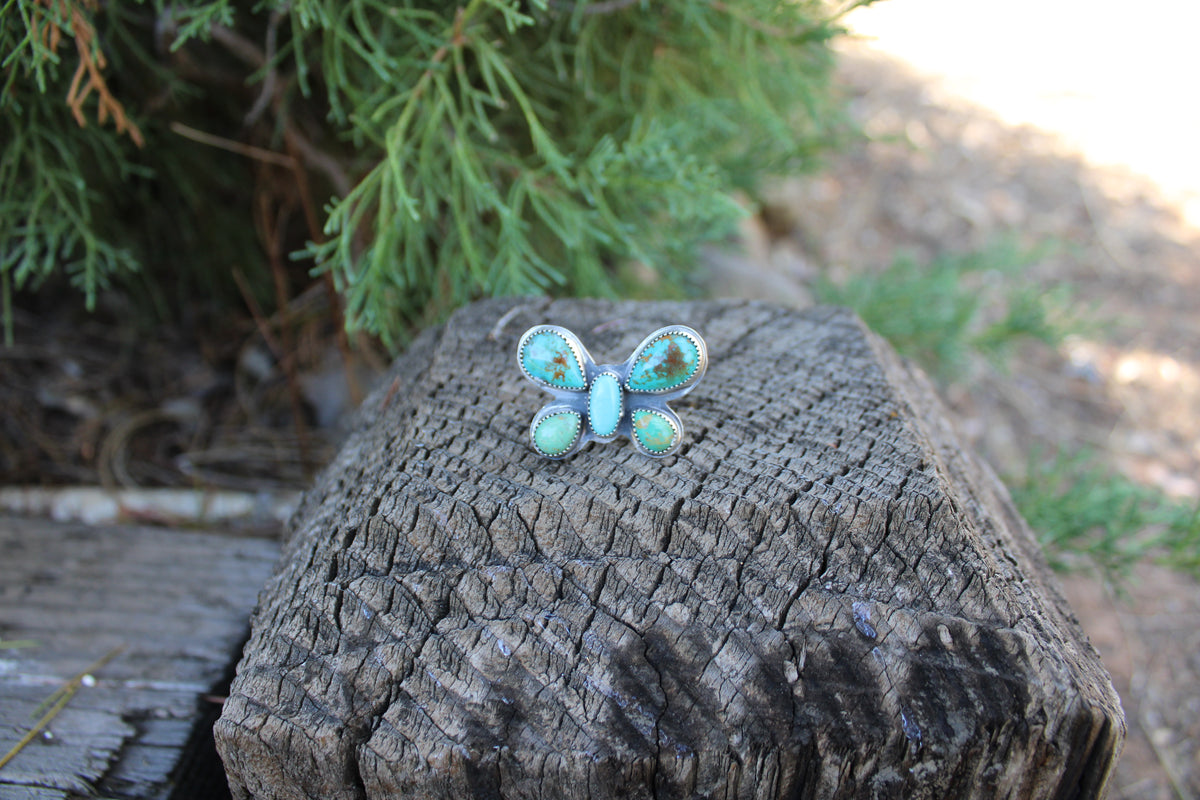 Turquoise butterfly adjustable ring
