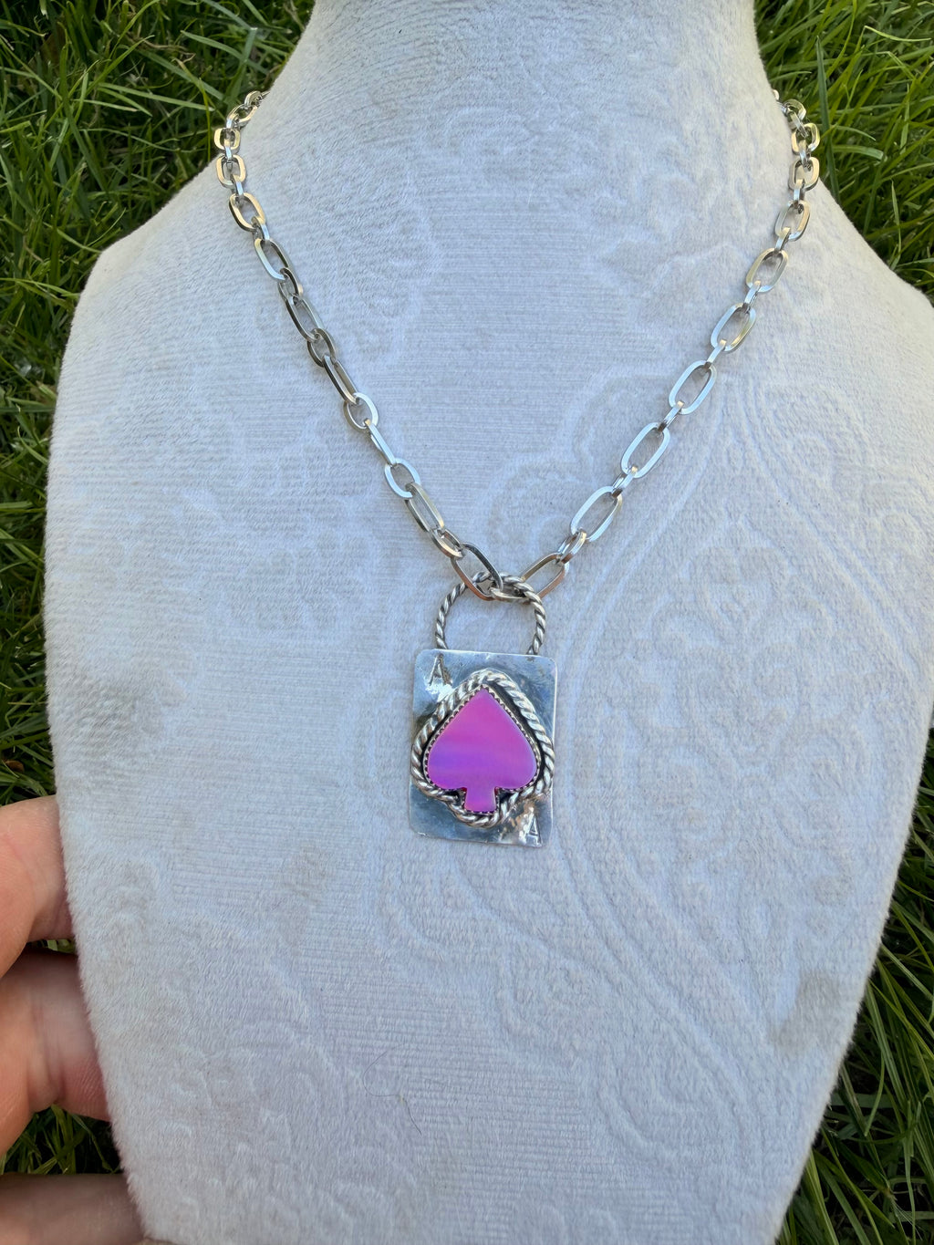 Aurora Opal spade playing card locket style pendant