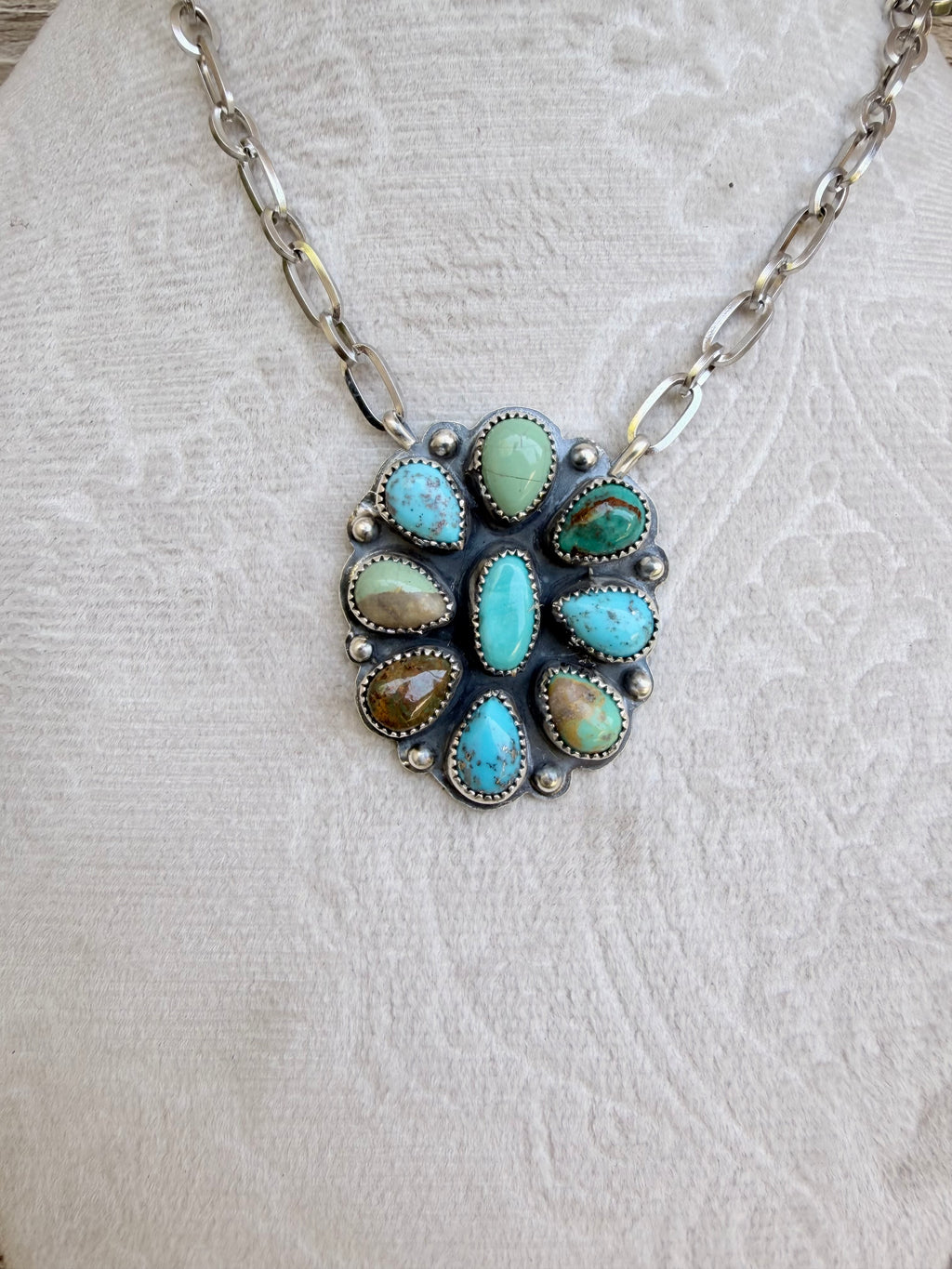 Multi stone turquoise full cluster