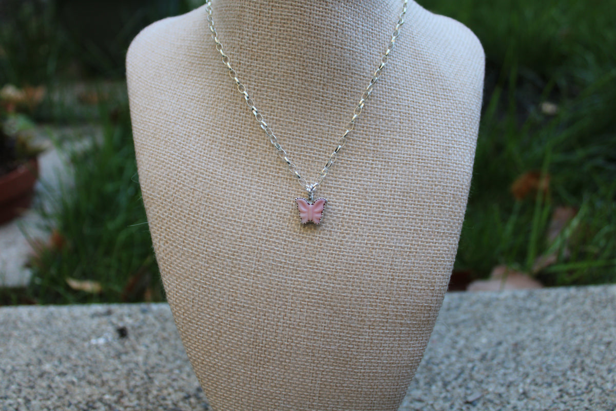 Pink conch butterfly dainty necklace