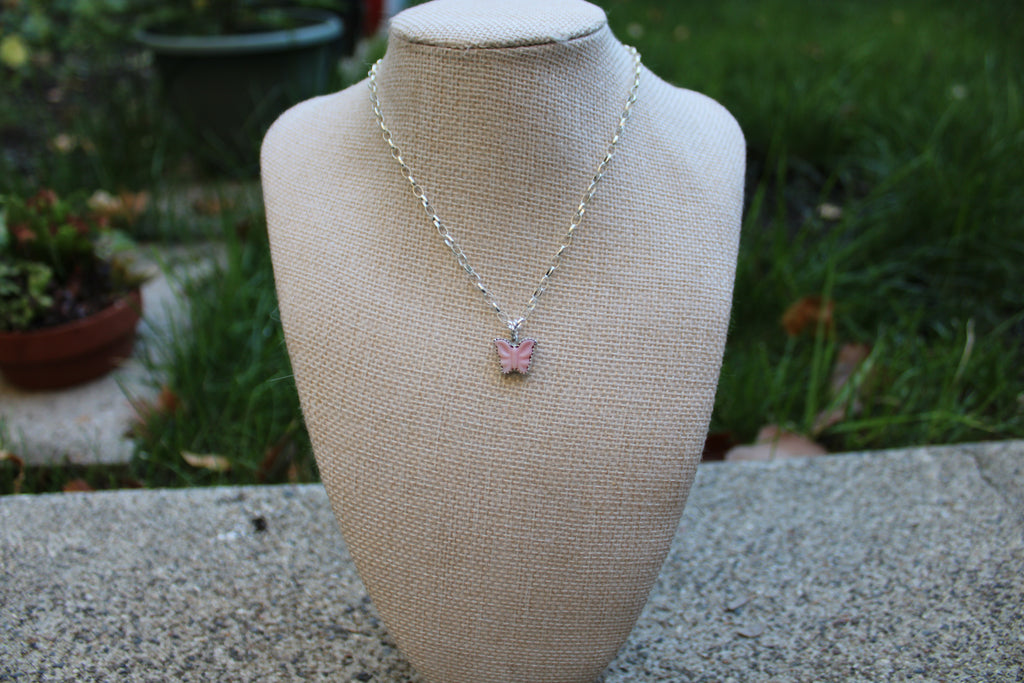Pink conch butterfly dainty necklace