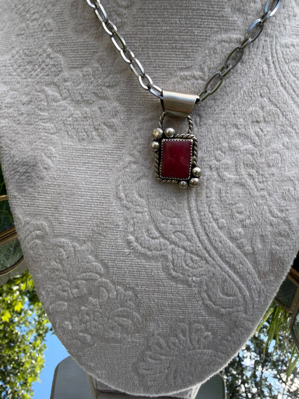 pink rhodonite pendant necklace