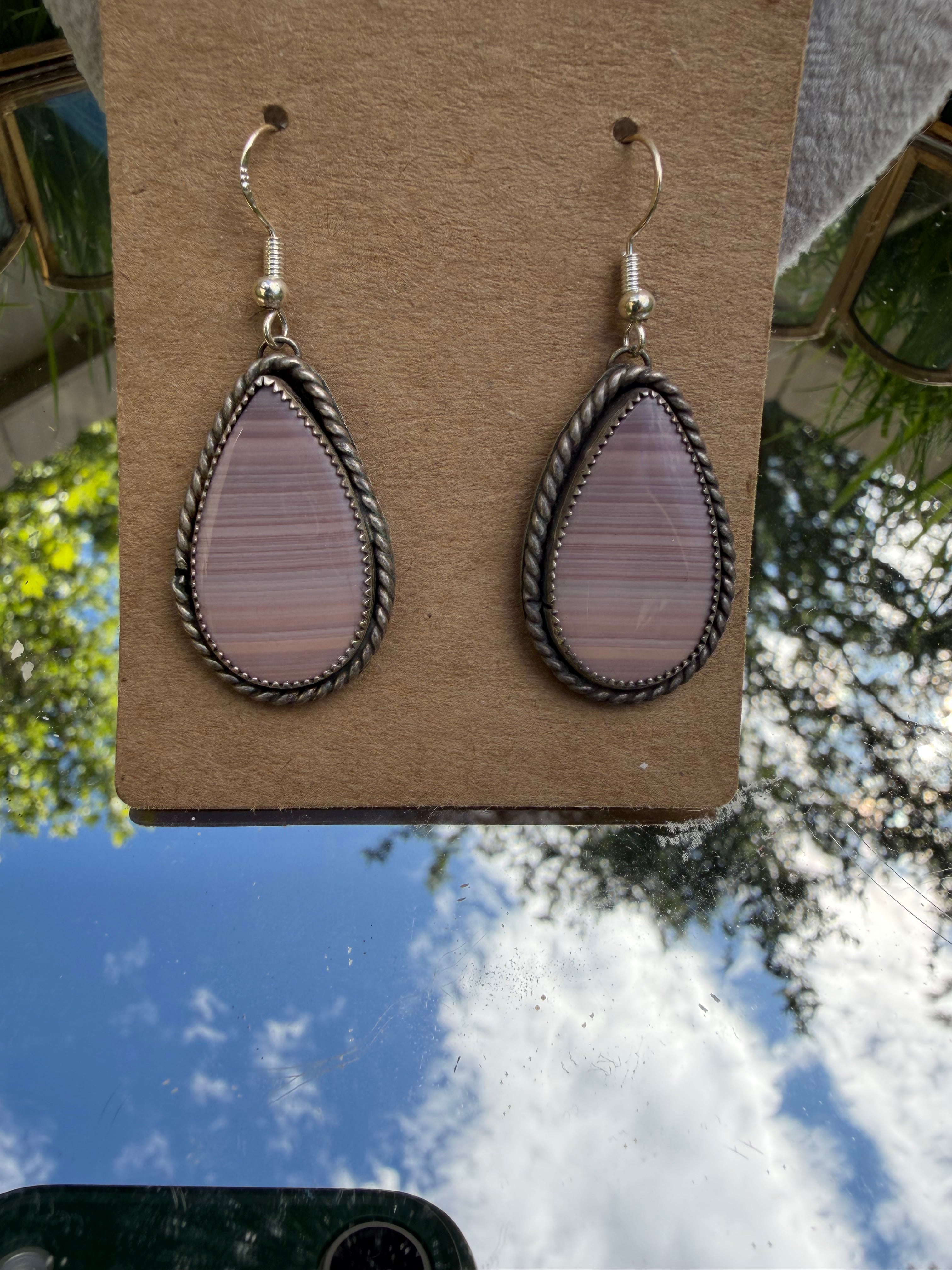 pink lace dangle earrings