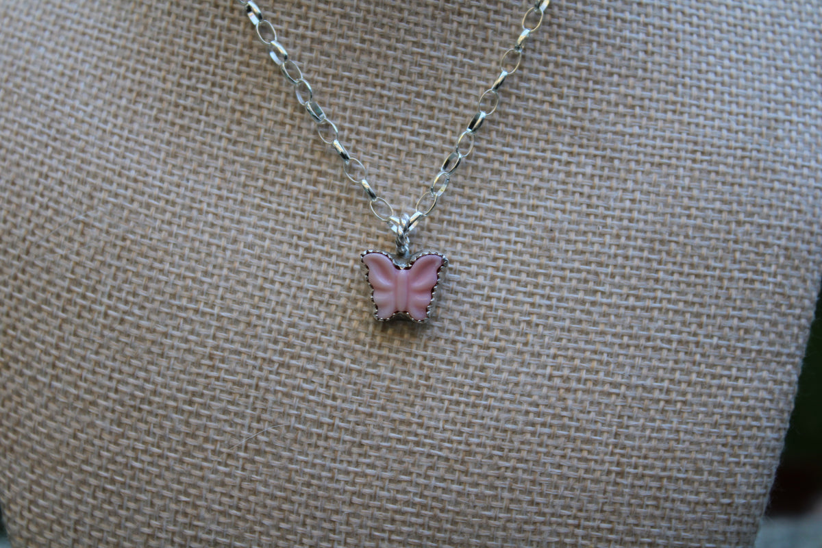 Pink conch butterfly dainty necklace