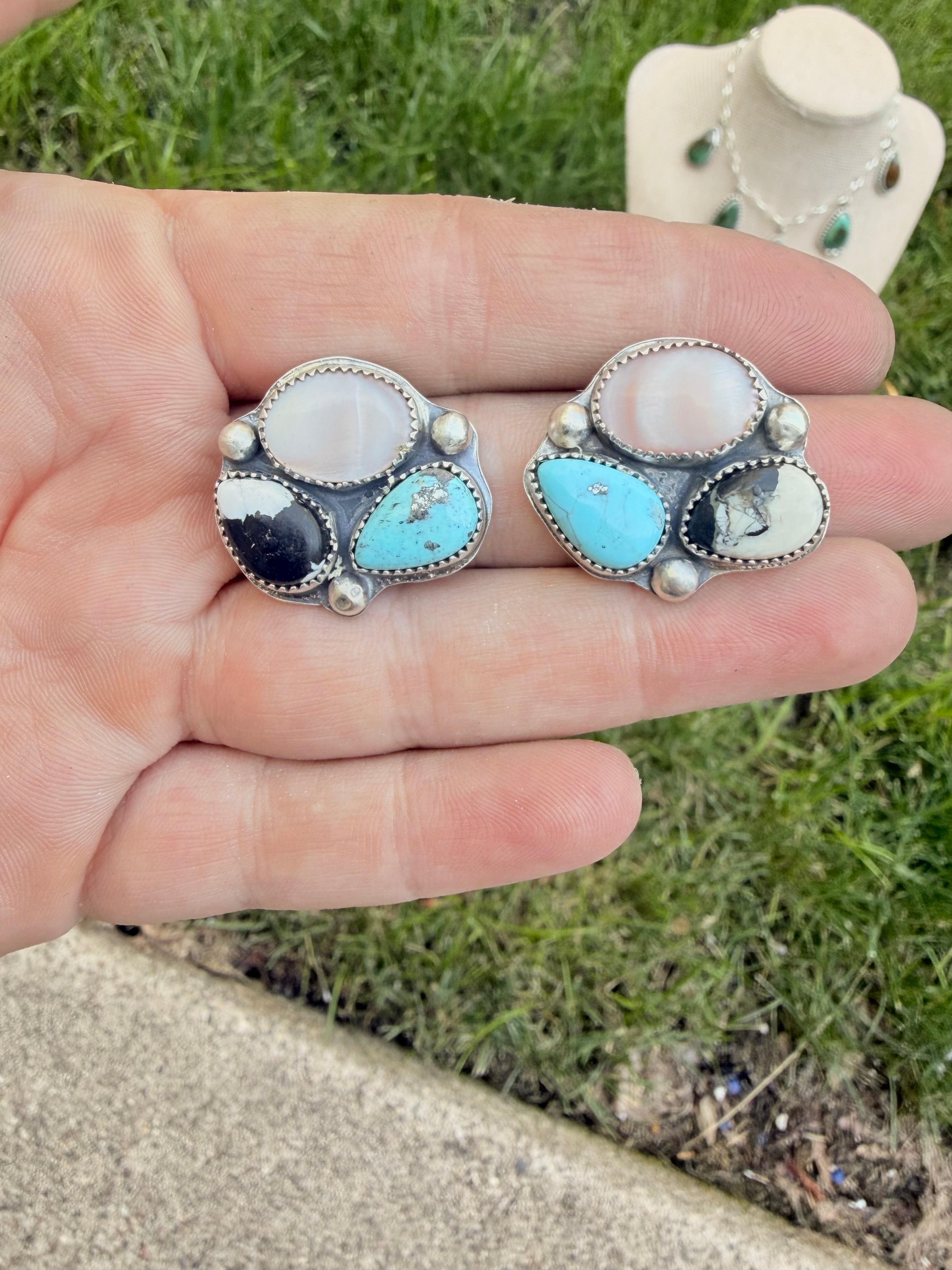 Mixed stone cluster earrings