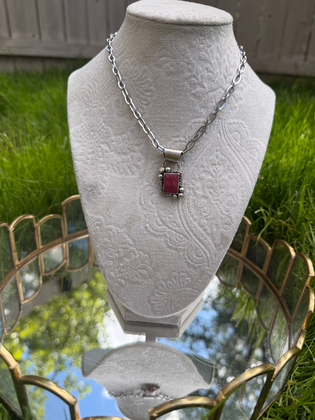 pink rhodonite pendant necklace