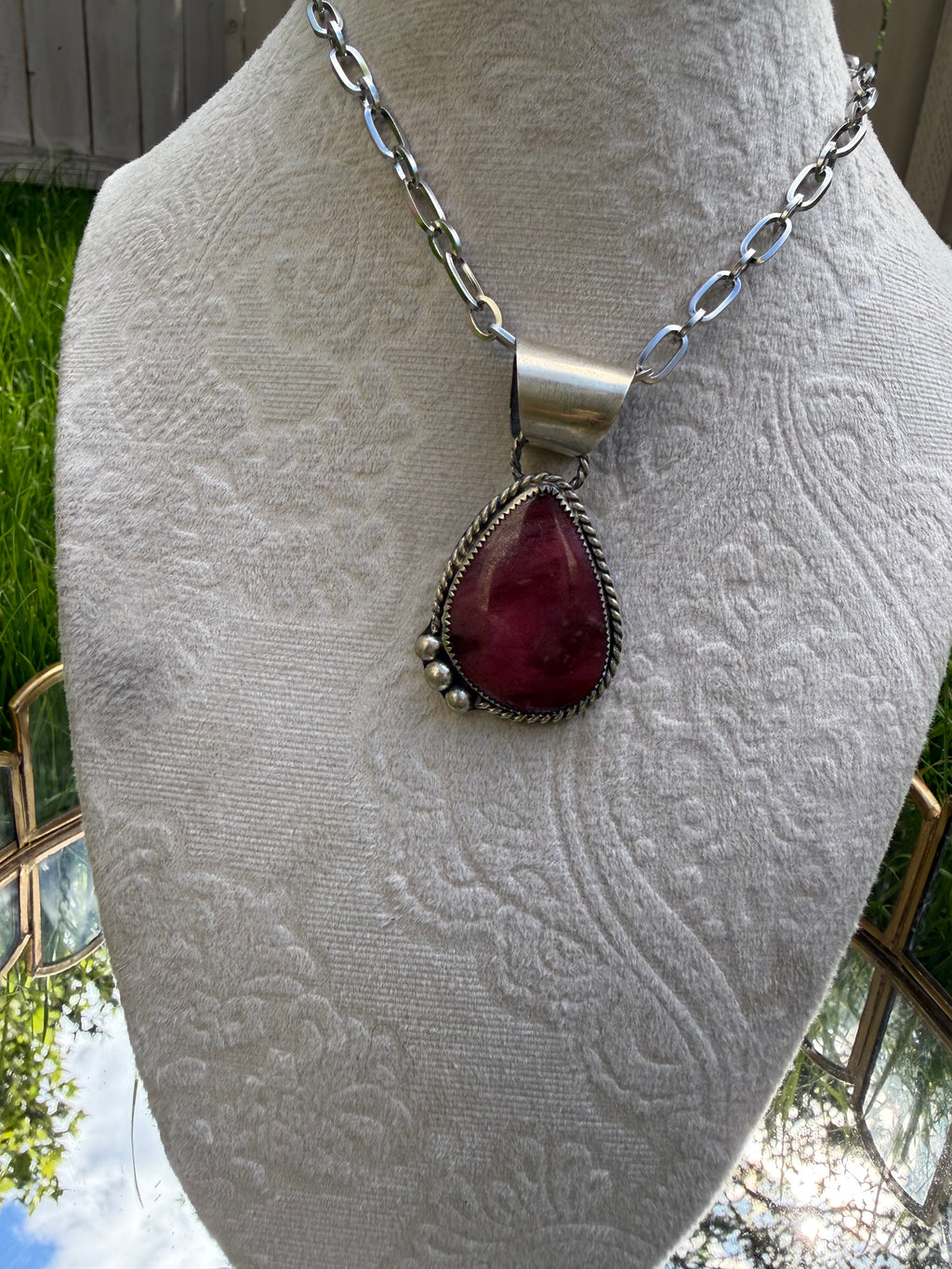 pink rhodonite large pendant