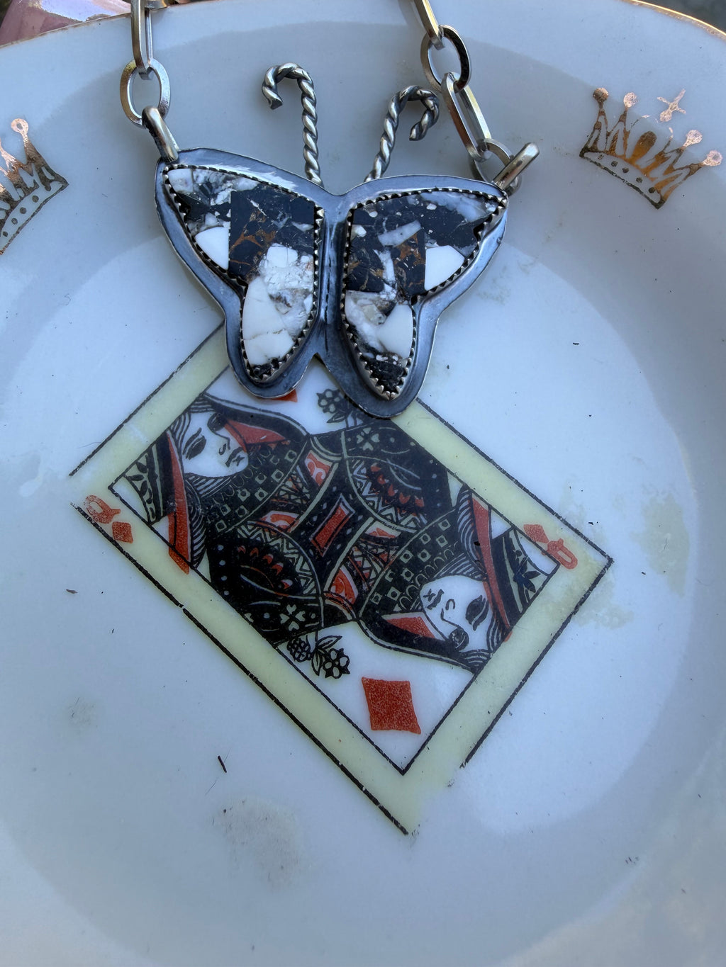 White buffalo butterfly necklace