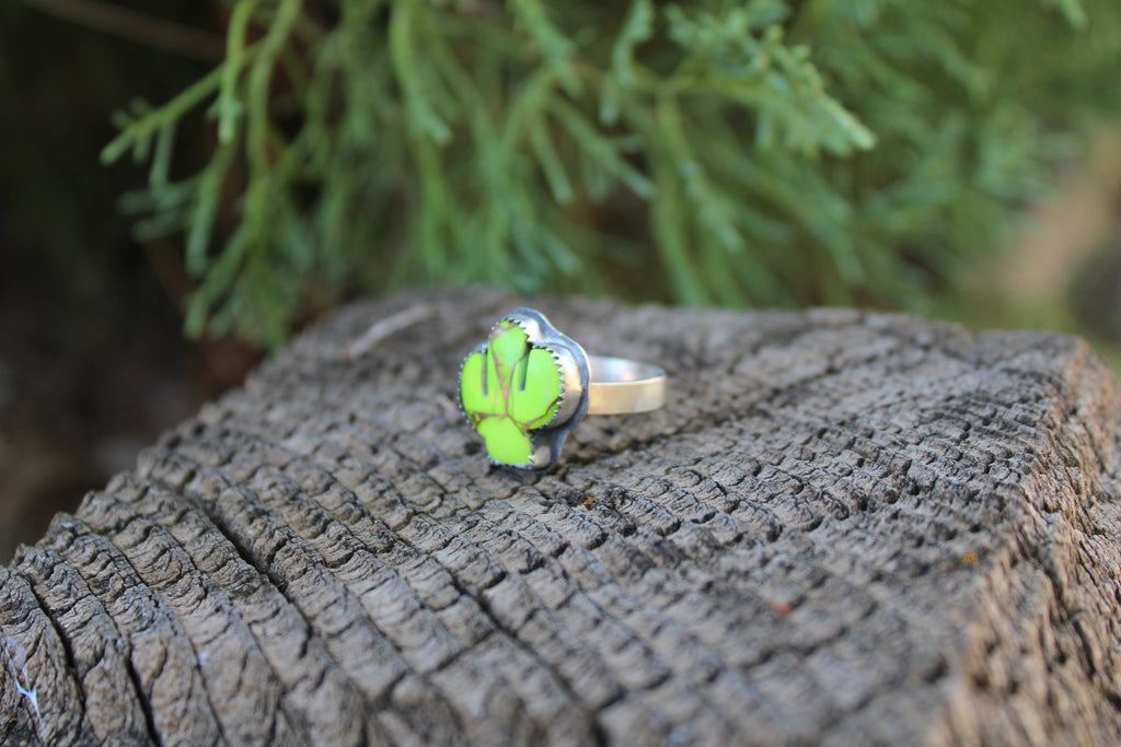 Green dahlia cactus ring