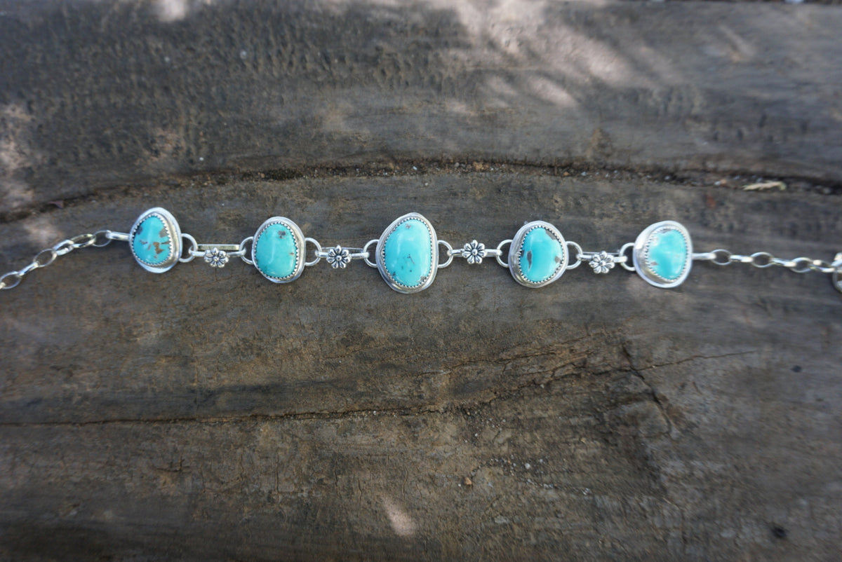 lone mountain turquoise choker with flower detailing
