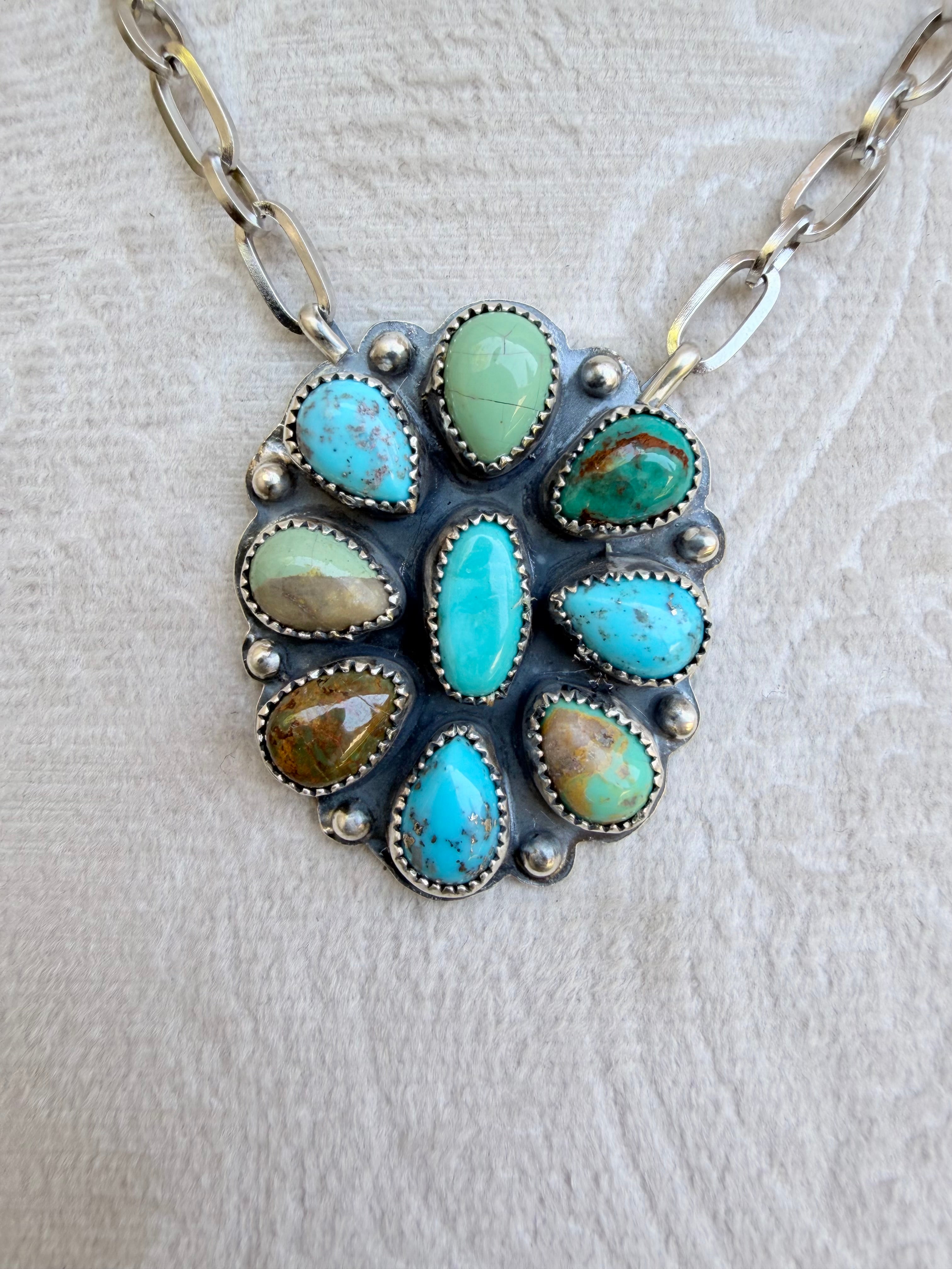 Multi stone turquoise full cluster