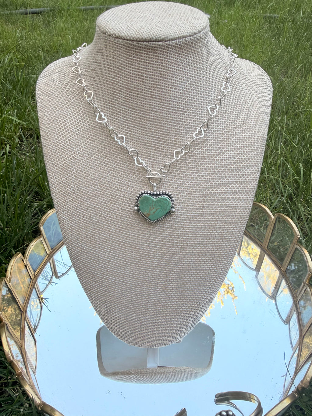 Emerald mountain turquoise heart toggle necklace
