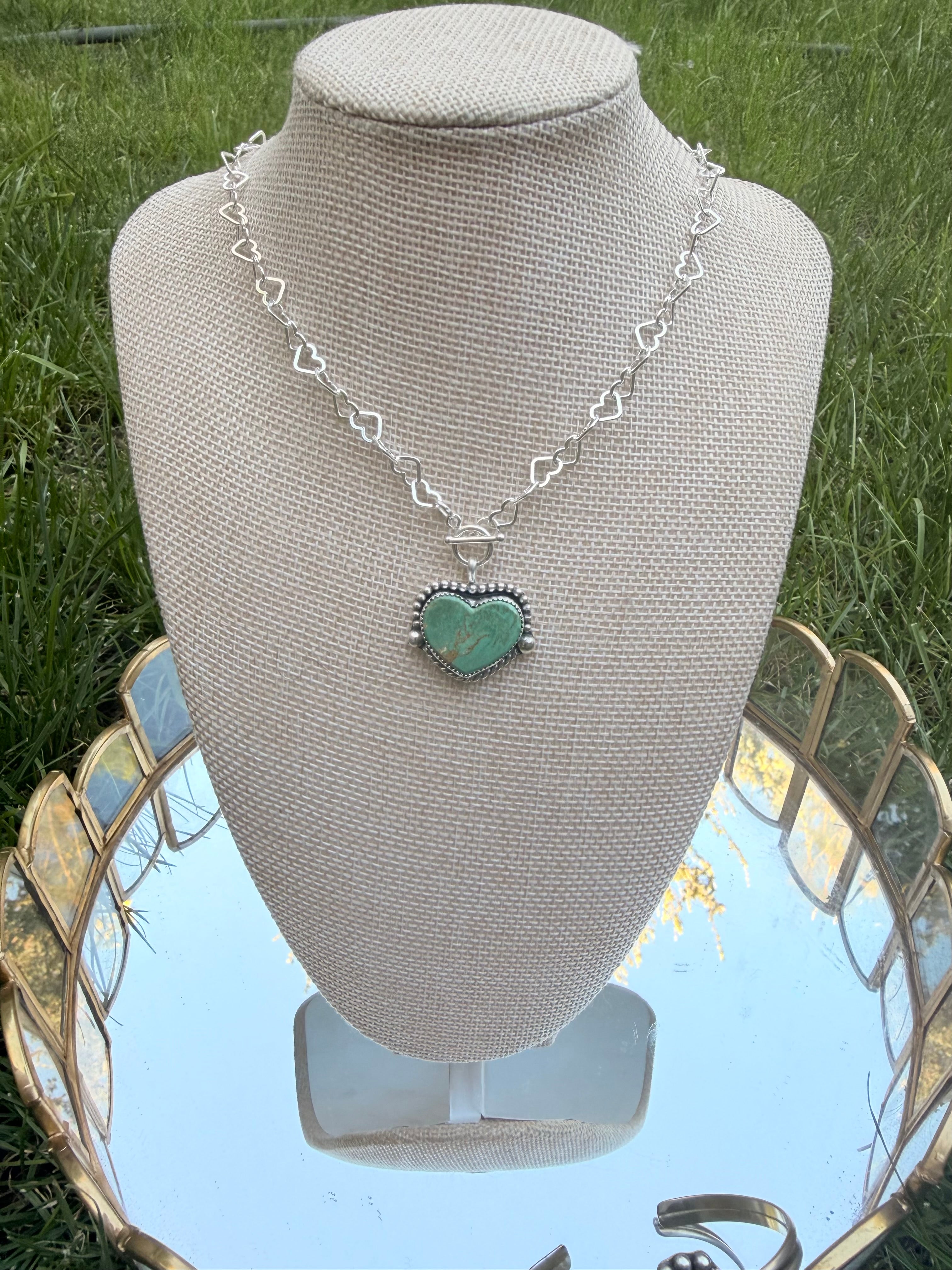 Emerald mountain turquoise heart toggle necklace