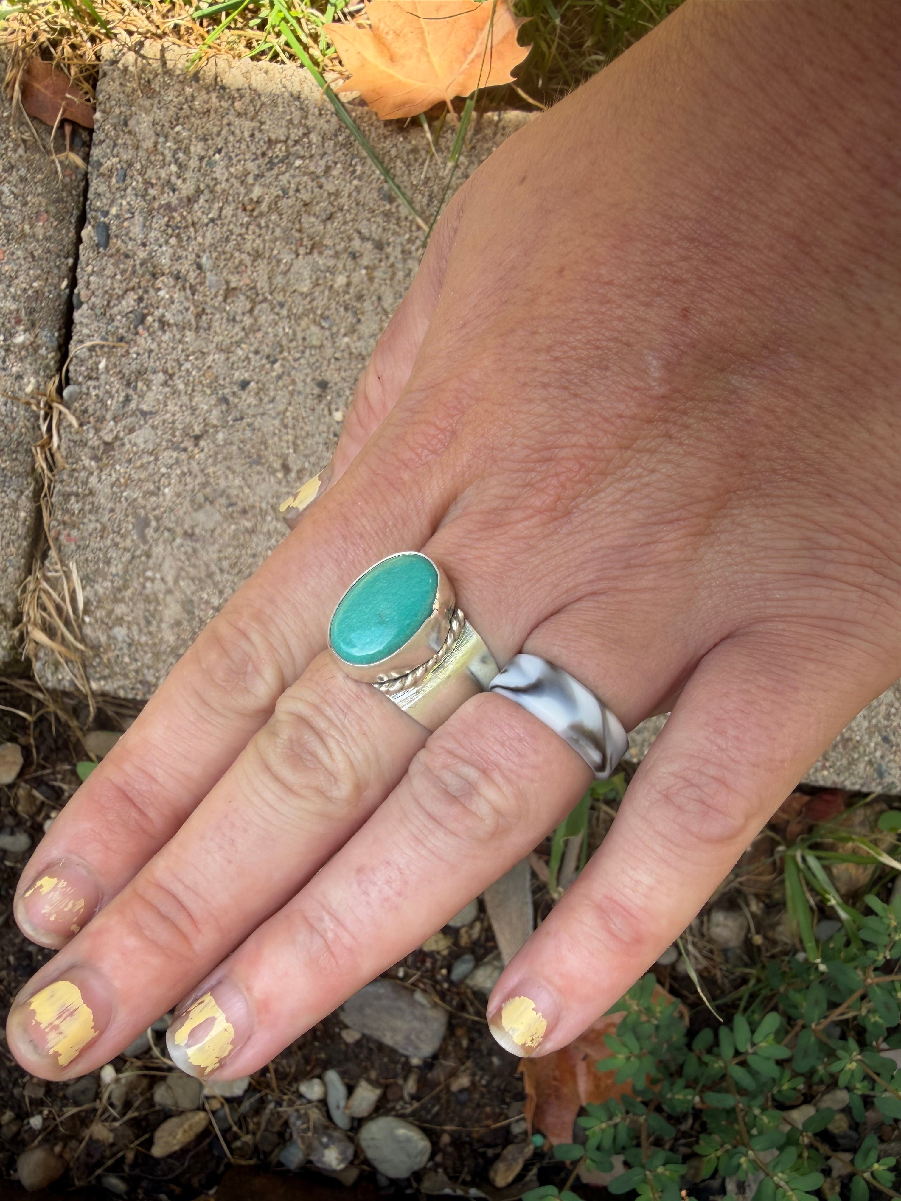 Turquoise wide band ring