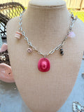 Pink cowboy hat charm necklace