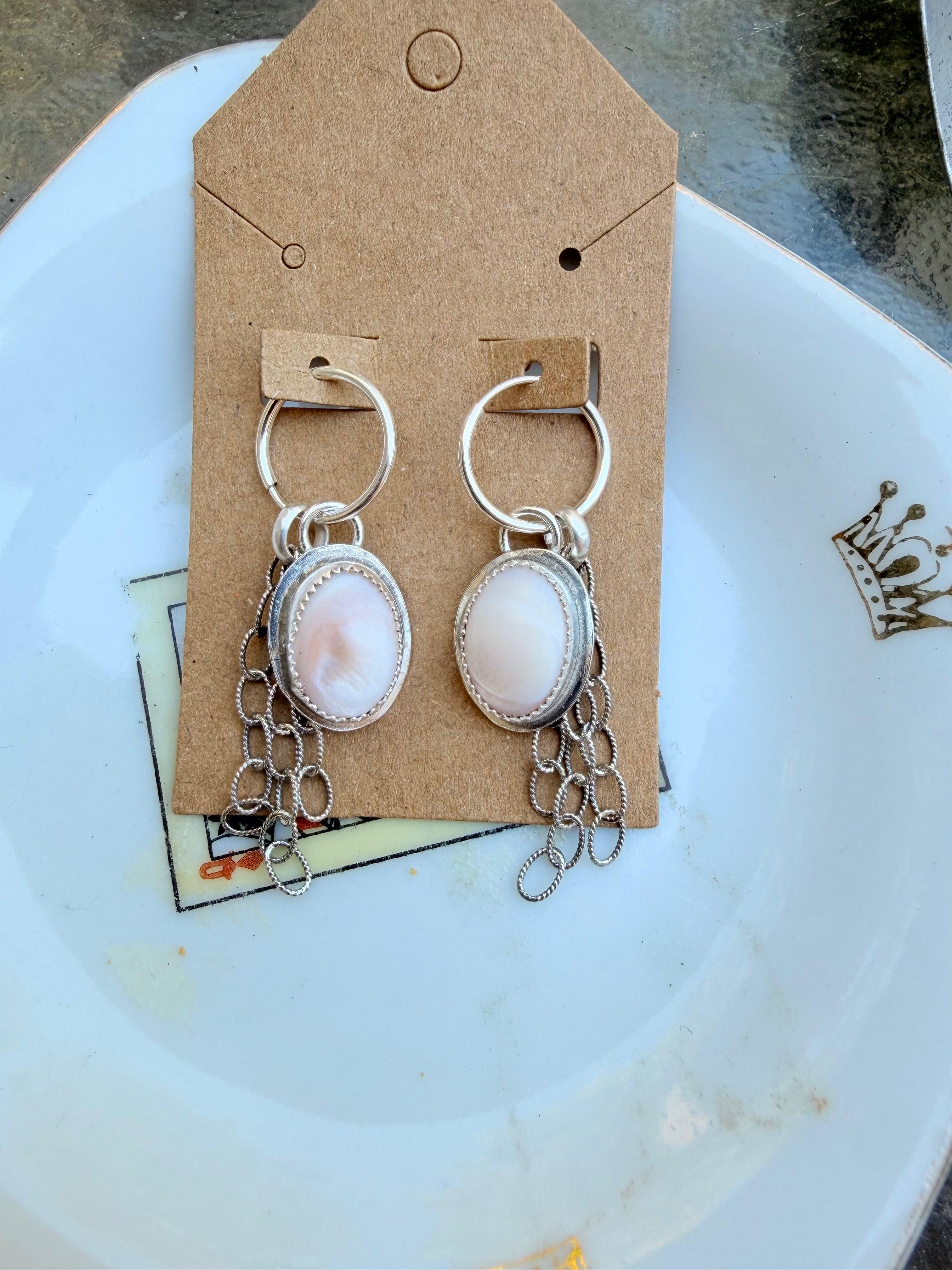 Pink mother of pearl huggie earrings