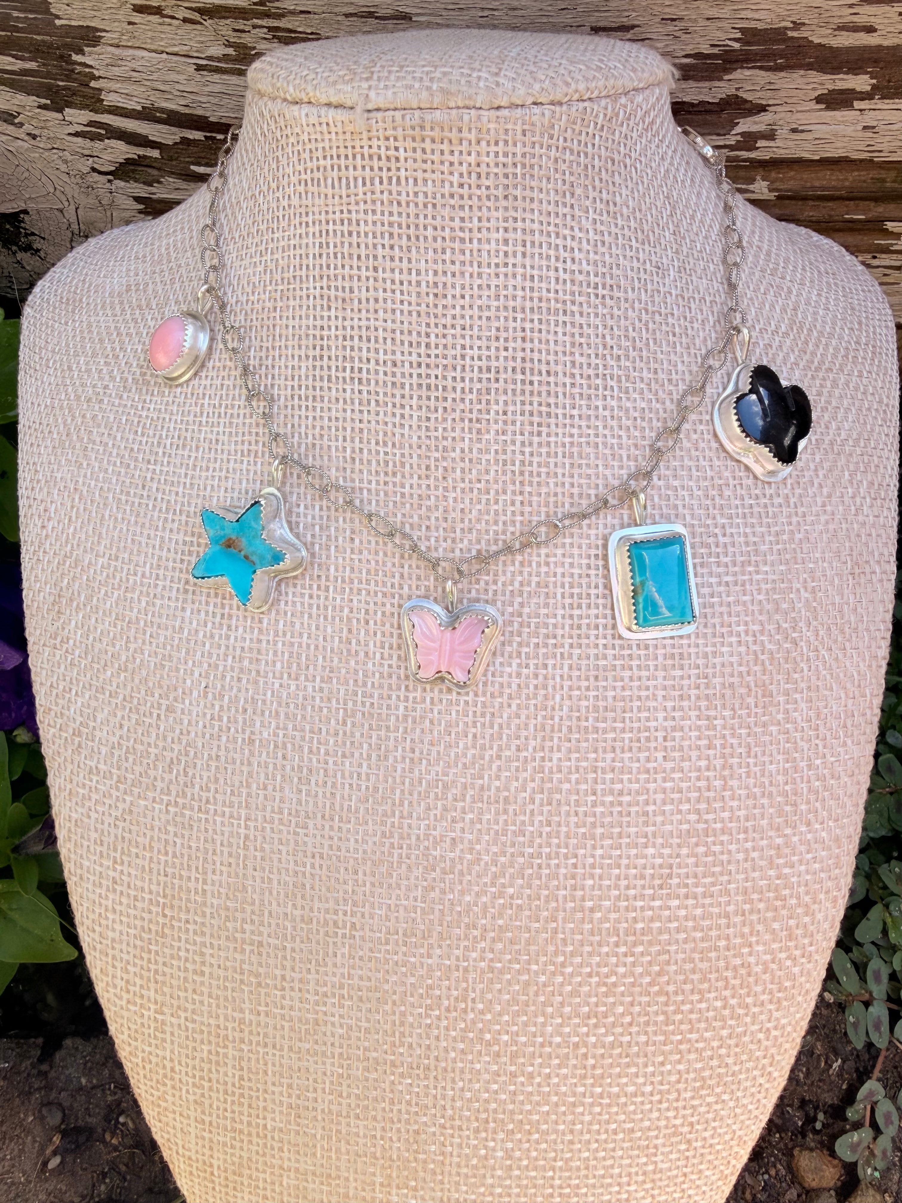Mixed stone charm necklace