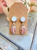 Mother of pearl and rhodochrosite studs