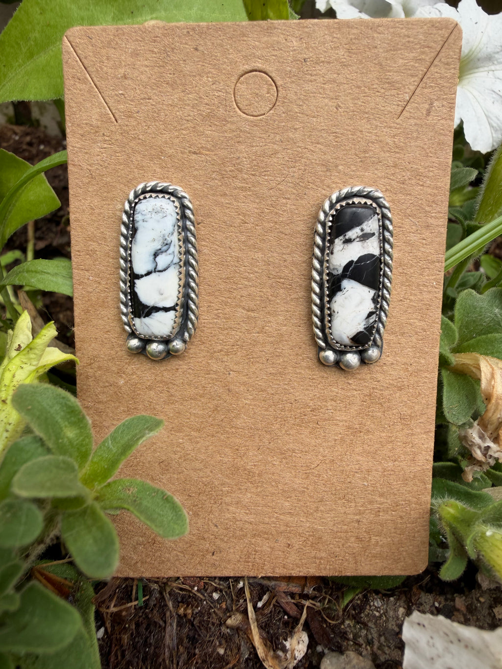 White buffalo stud earrings