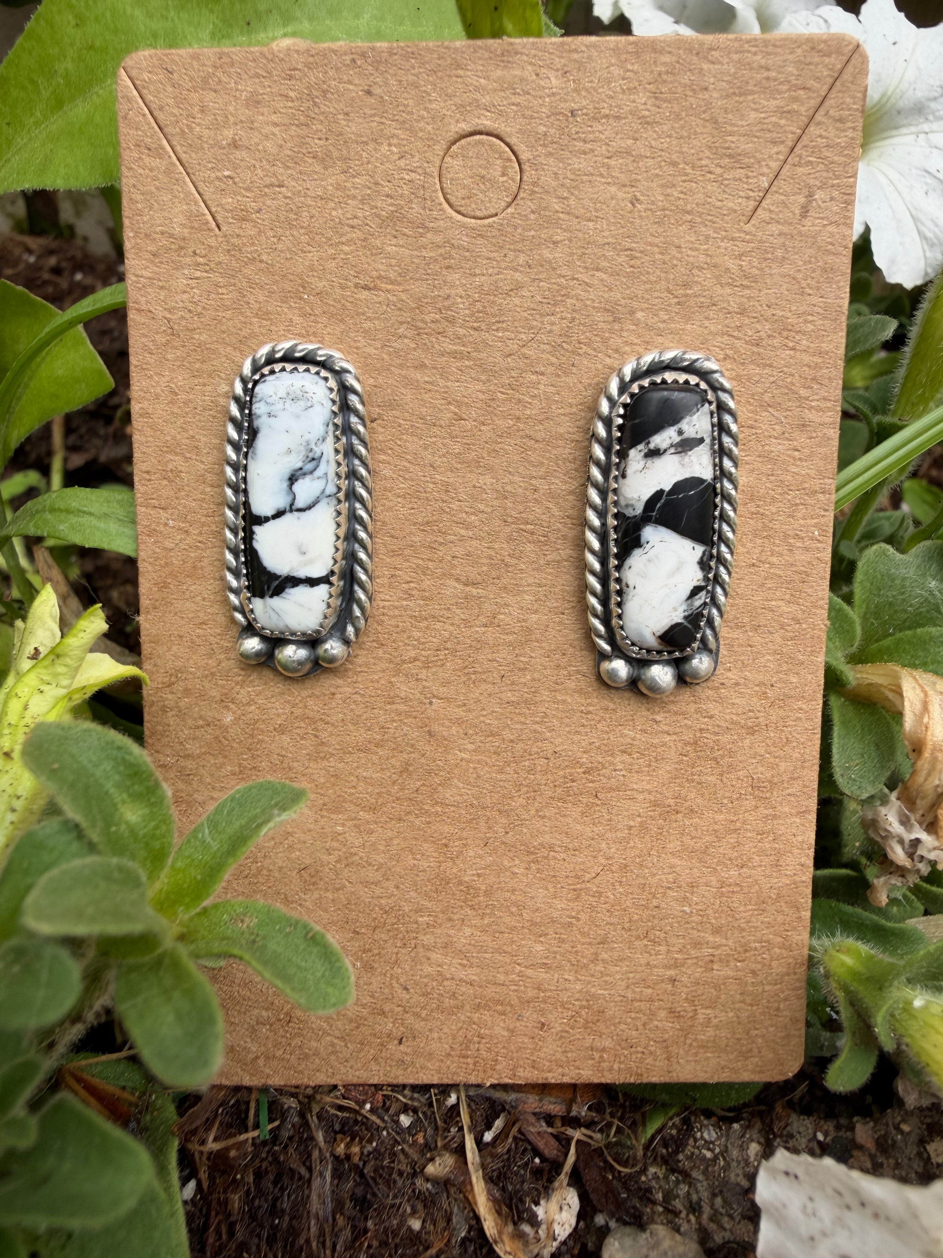 White buffalo stud earrings