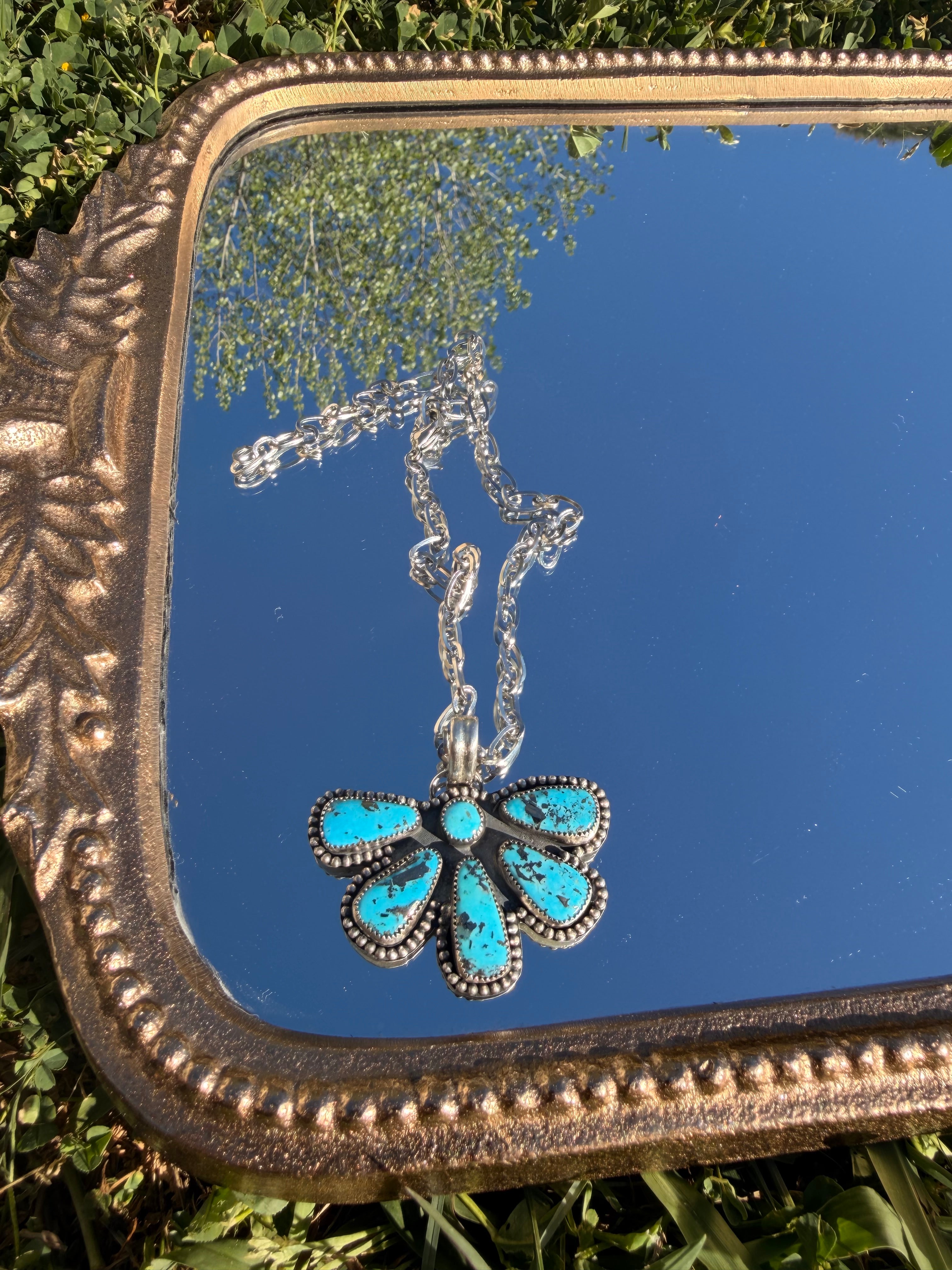 Turquoise half cluster pendant necklace