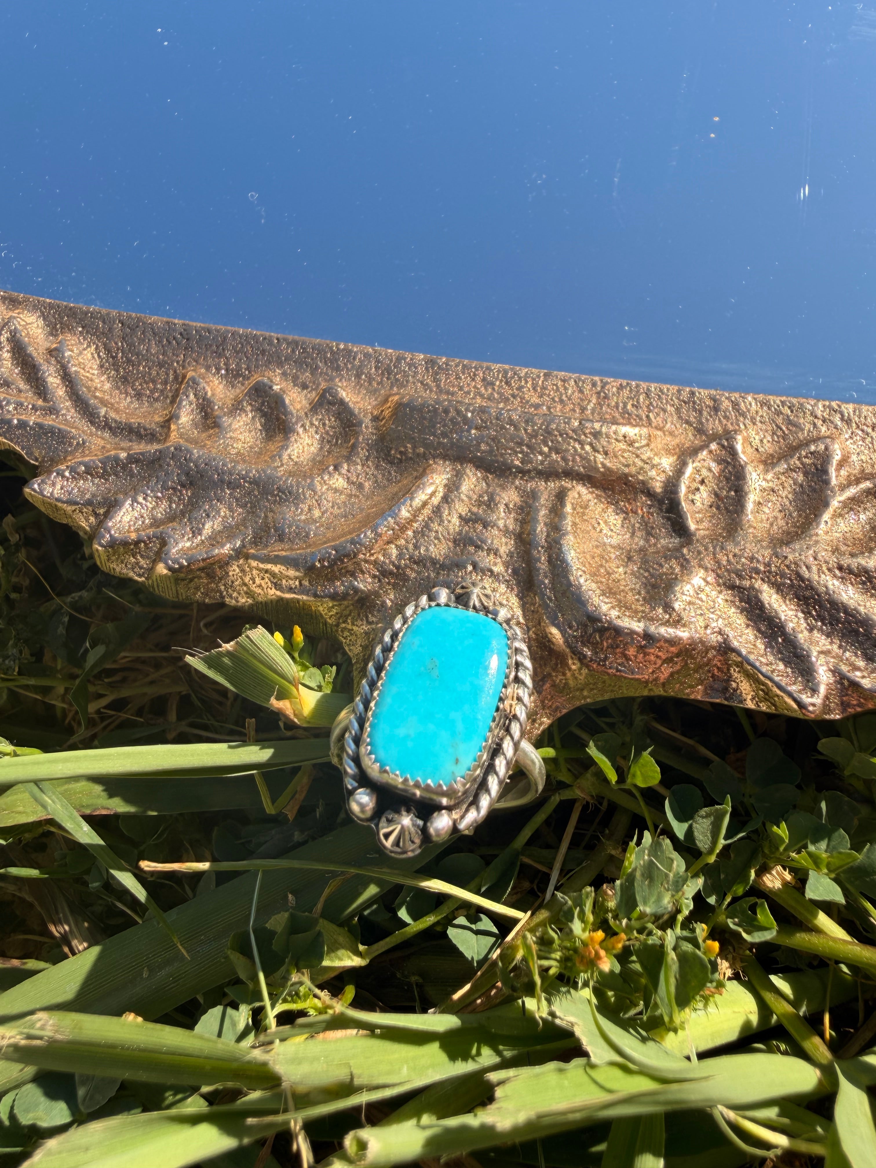 rectangle turquoise ring with detailing