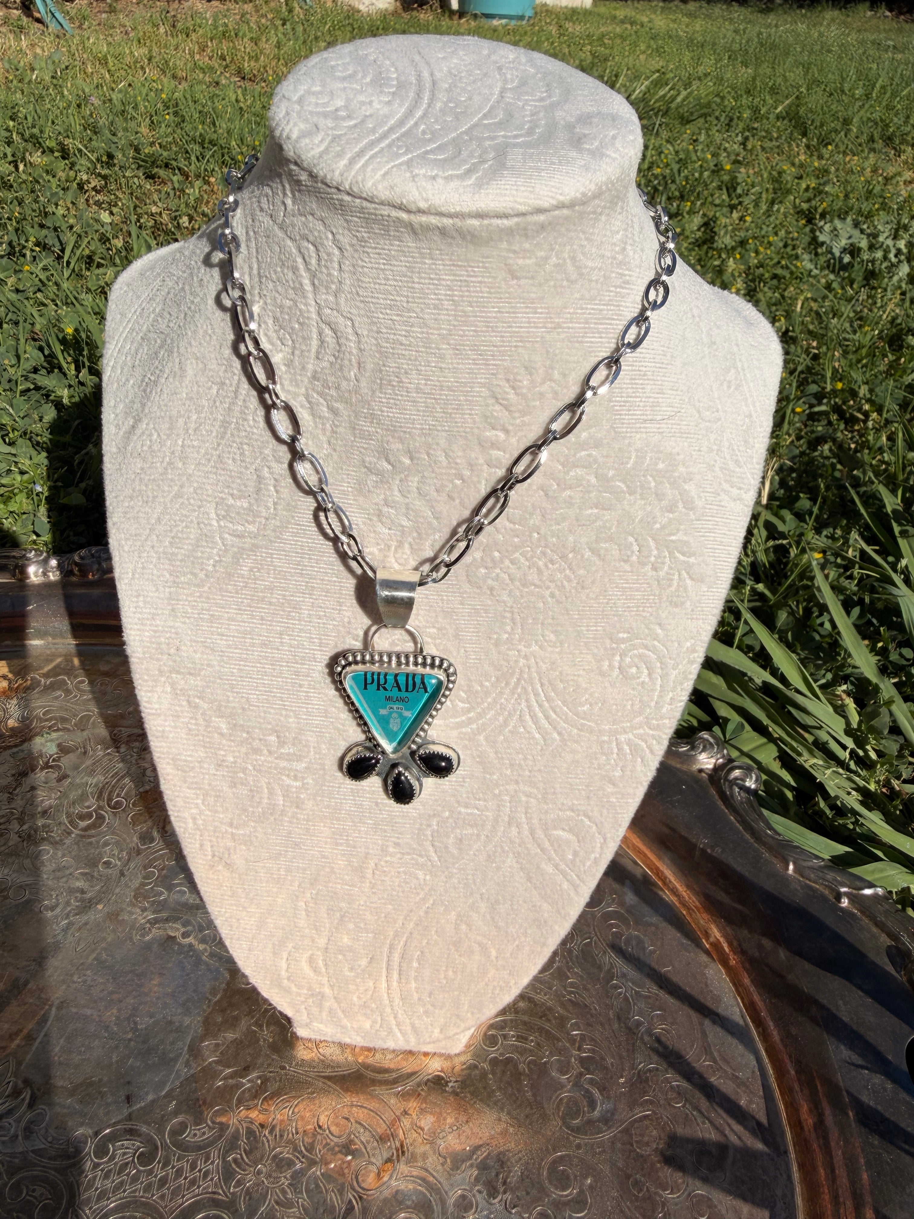 Prada style pendant necklace