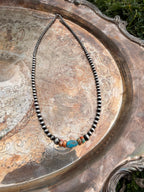 turquoise and spiny oyster stainless steel graduated beaded necklace