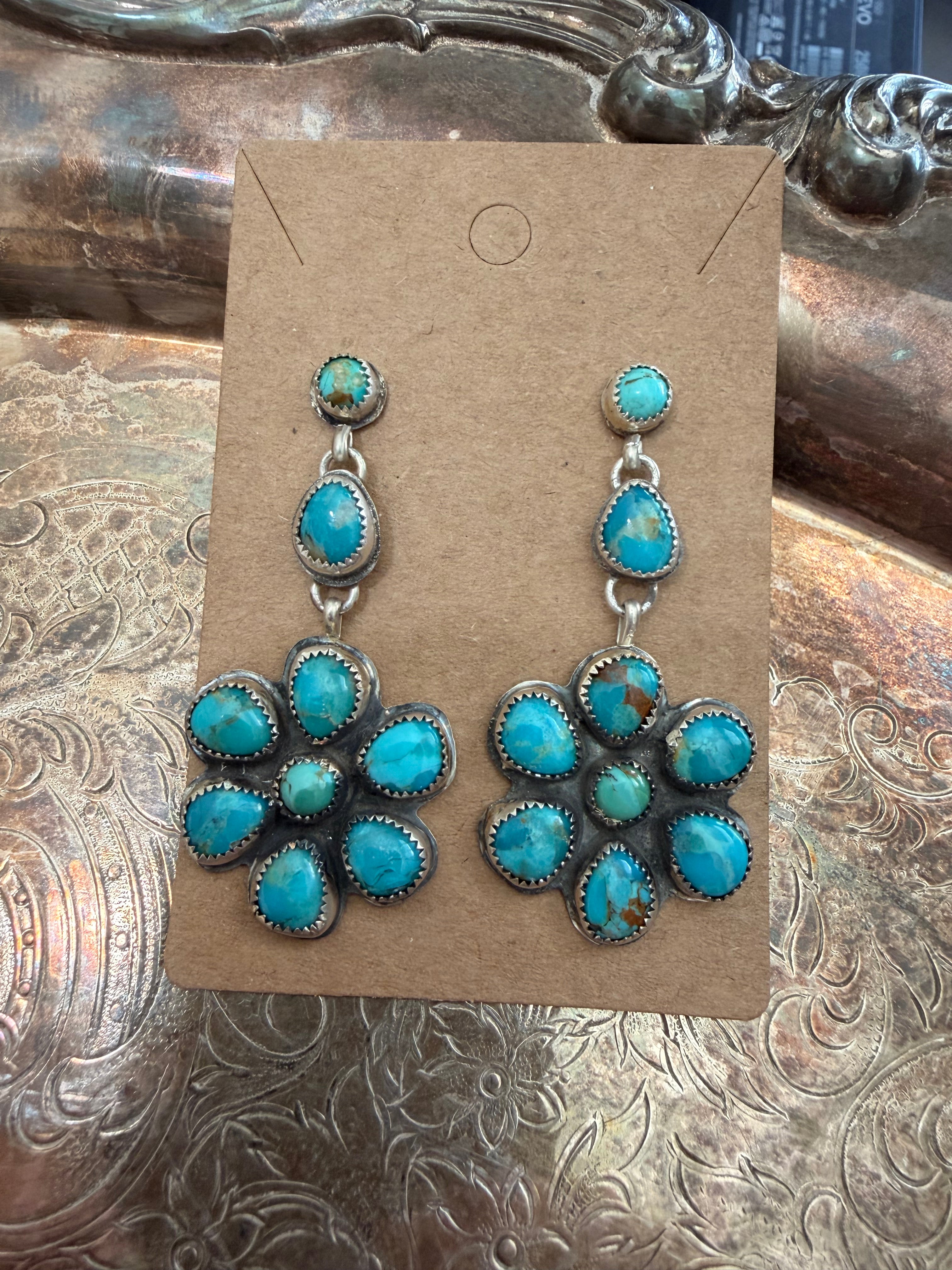 turquoise flower stud dangly