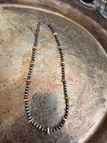 17" spiny oyster and stainless steel beaded necklace