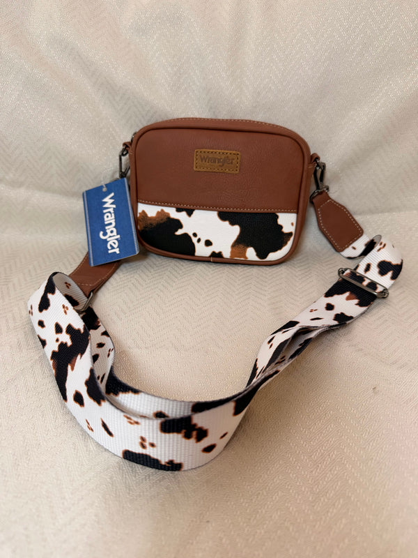Wrangler brown and cow hide crossbody purse