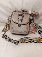Cream belt buckle crossbody purse
