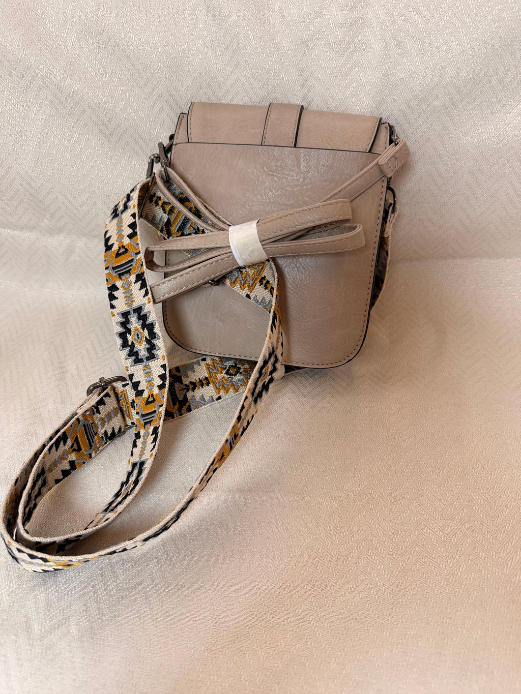 Cream belt buckle crossbody purse