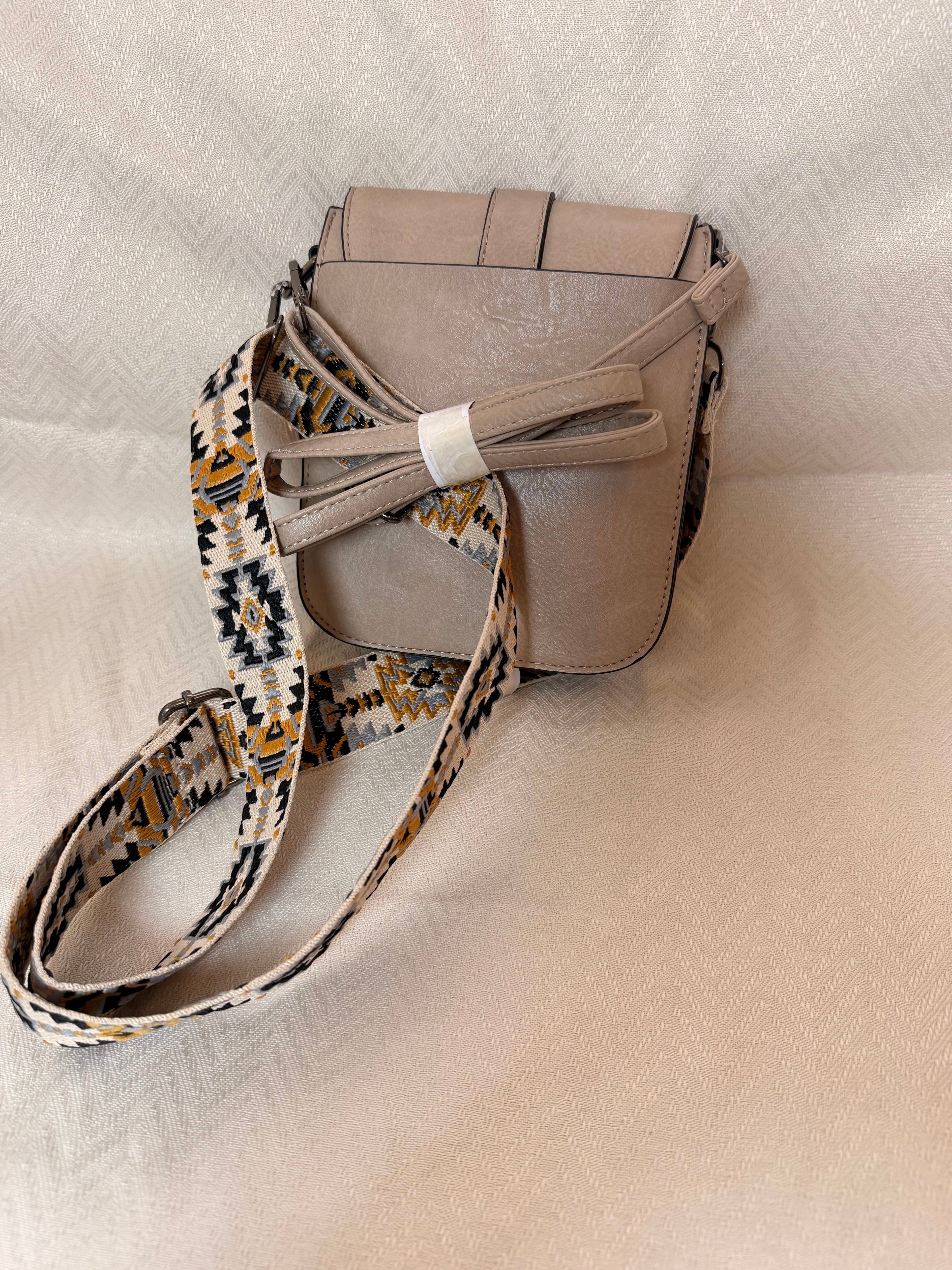 Cream belt buckle crossbody purse