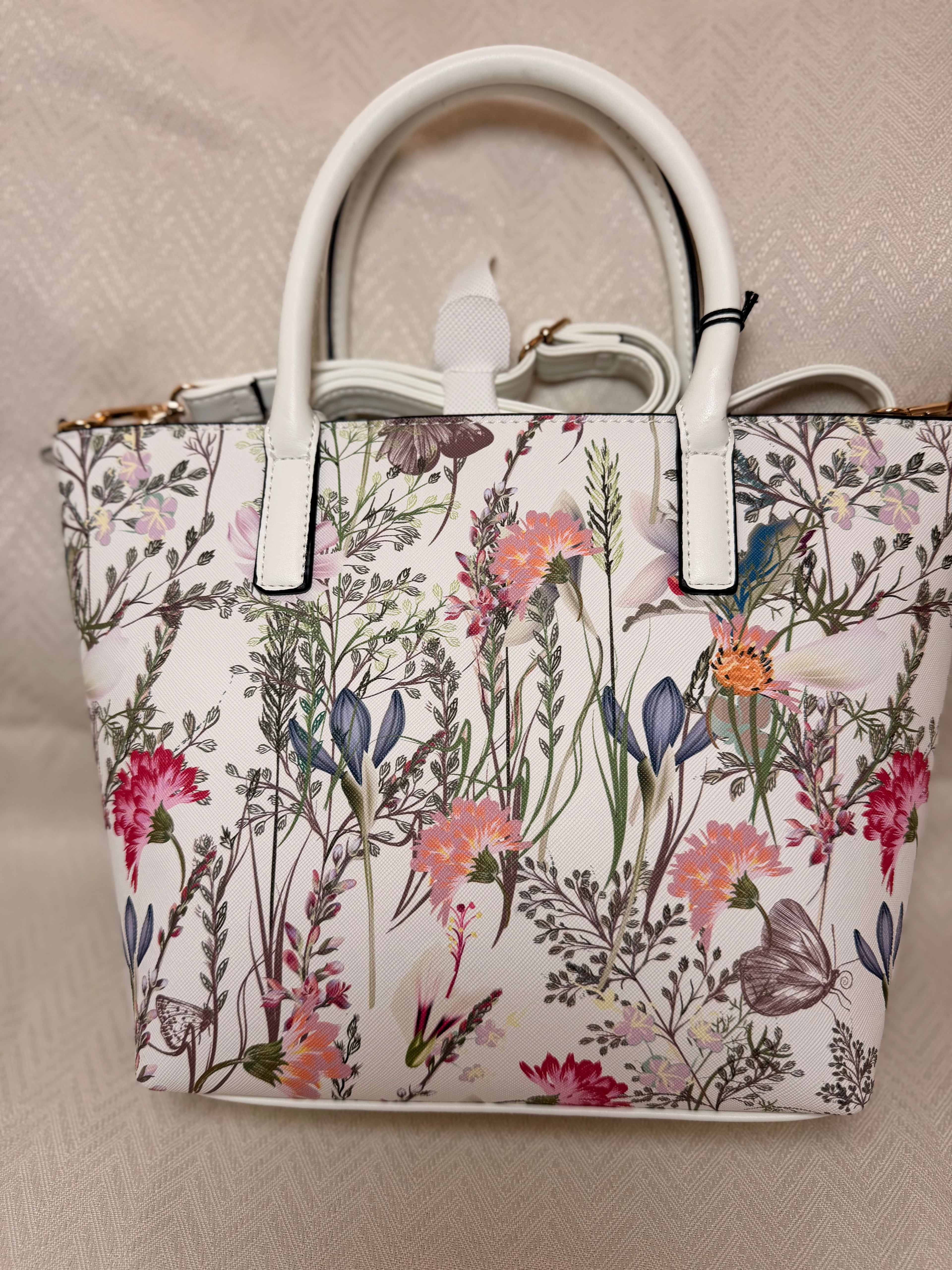 white floral hand bag crossbody