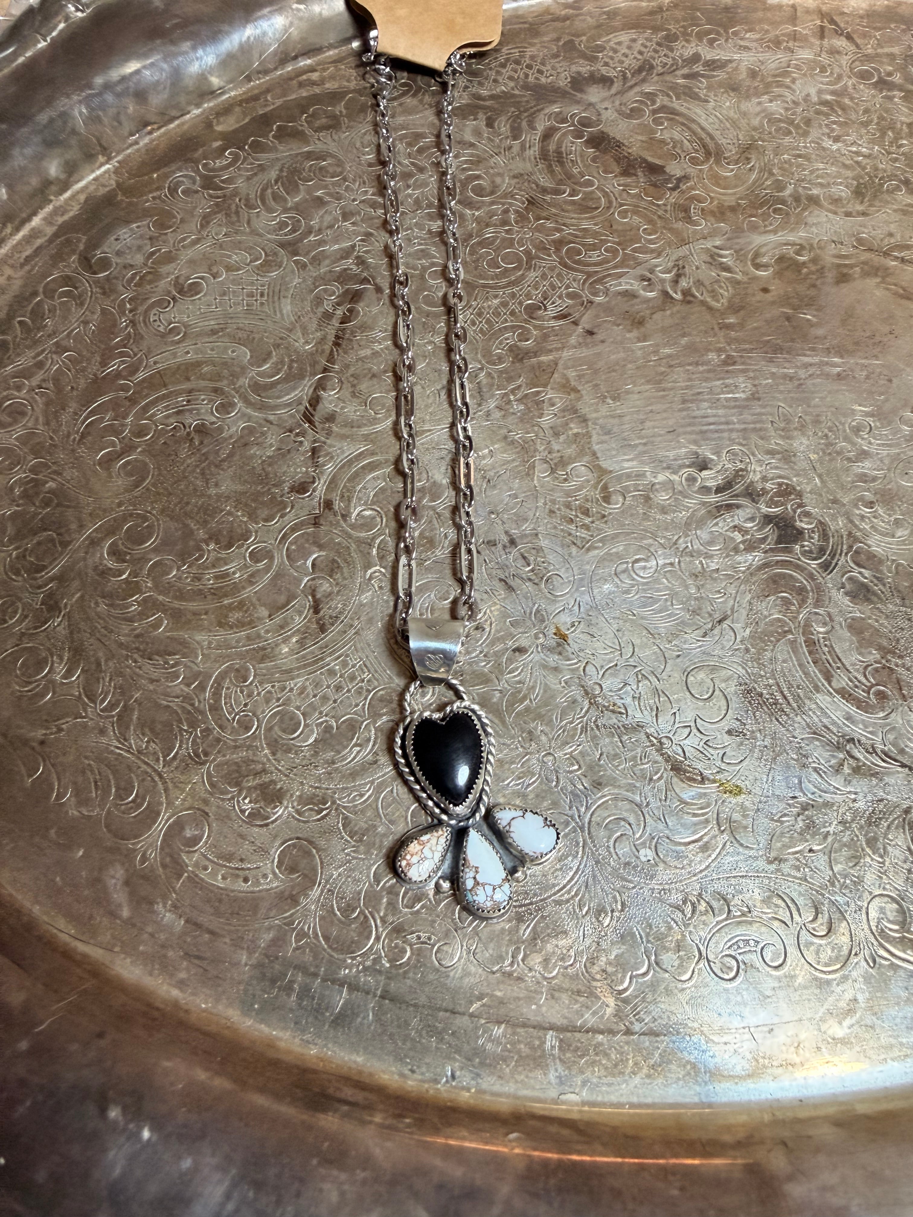 wild horse and black onyx heart pendant necklace