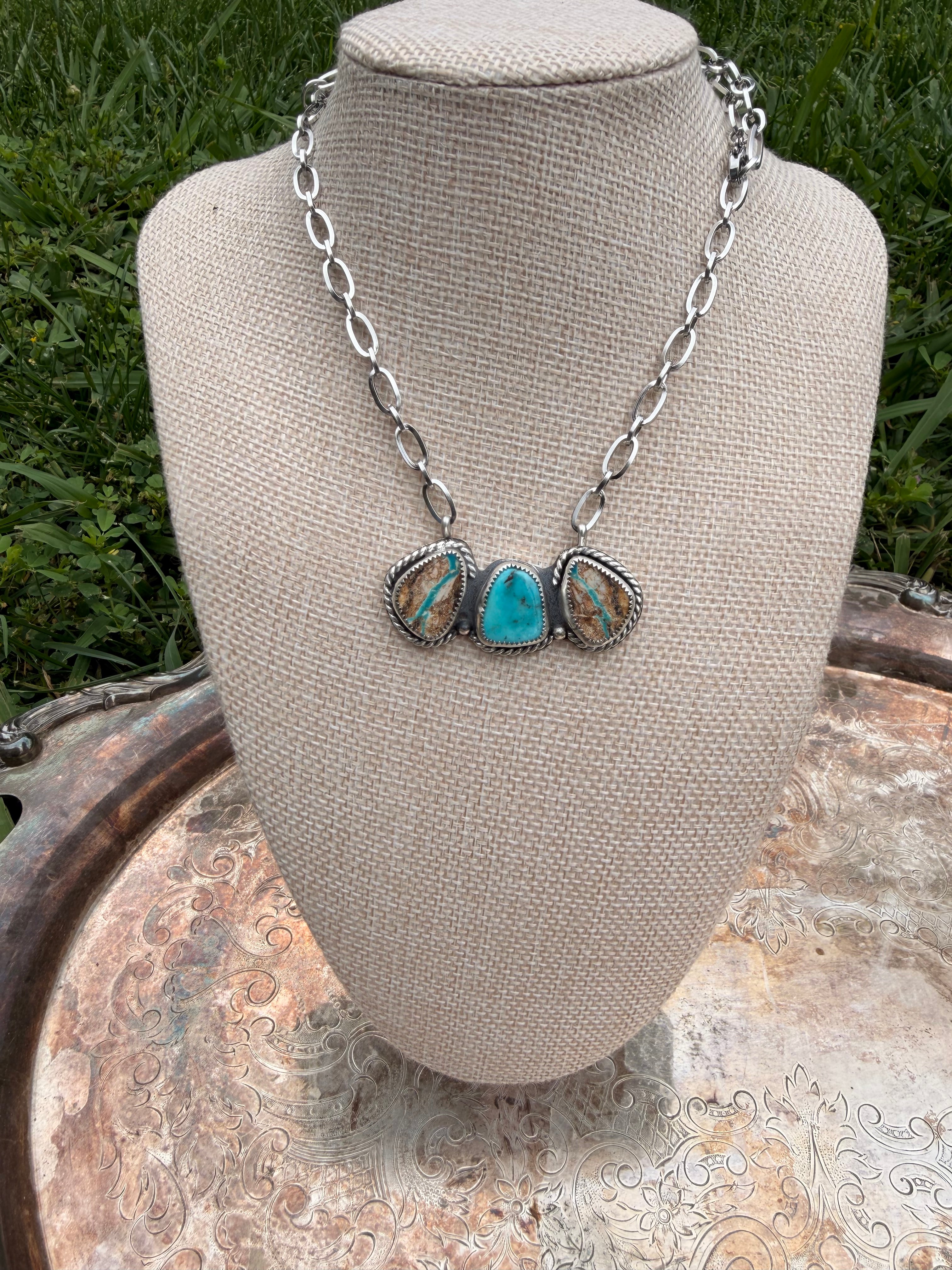 valley ribbon and Egyptian turquoise pendant necklace